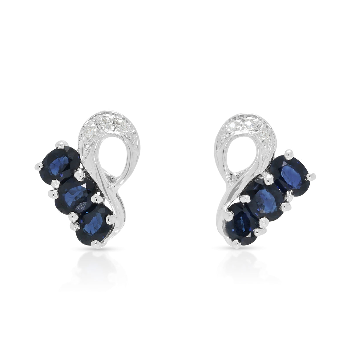 Charming 0.60ct Blue Sapphire and 0.03ct Natural Diamond Stud Earrings in 14K White Gold