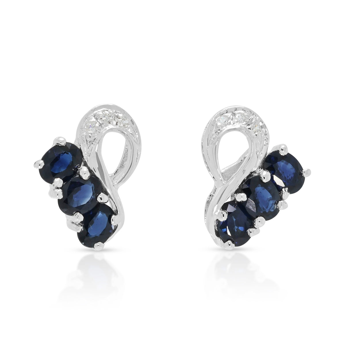Charming 0.60ct Blue Sapphire and 0.03ct Natural Diamond Stud Earrings in 14K White Gold