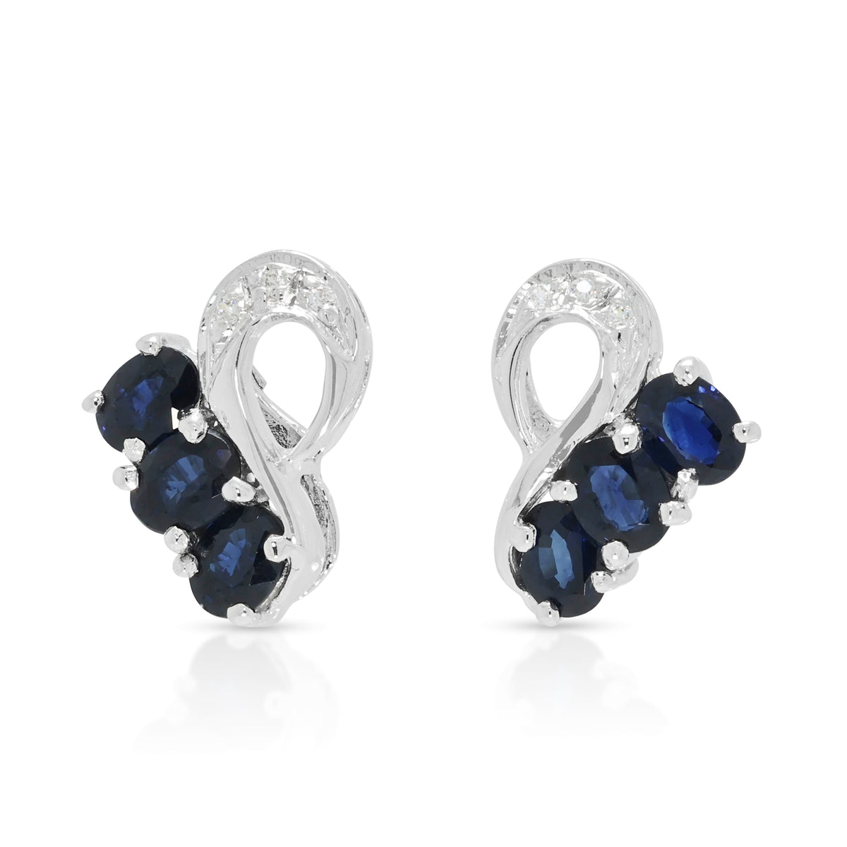 Charming 0.60ct Blue Sapphire and 0.03ct Natural Diamond Stud Earrings in 14K White Gold