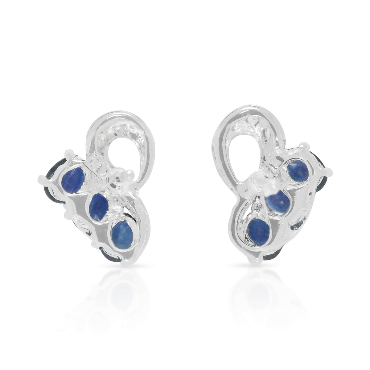 Charming 0.60ct Blue Sapphire and 0.03ct Natural Diamond Stud Earrings in 14K White Gold