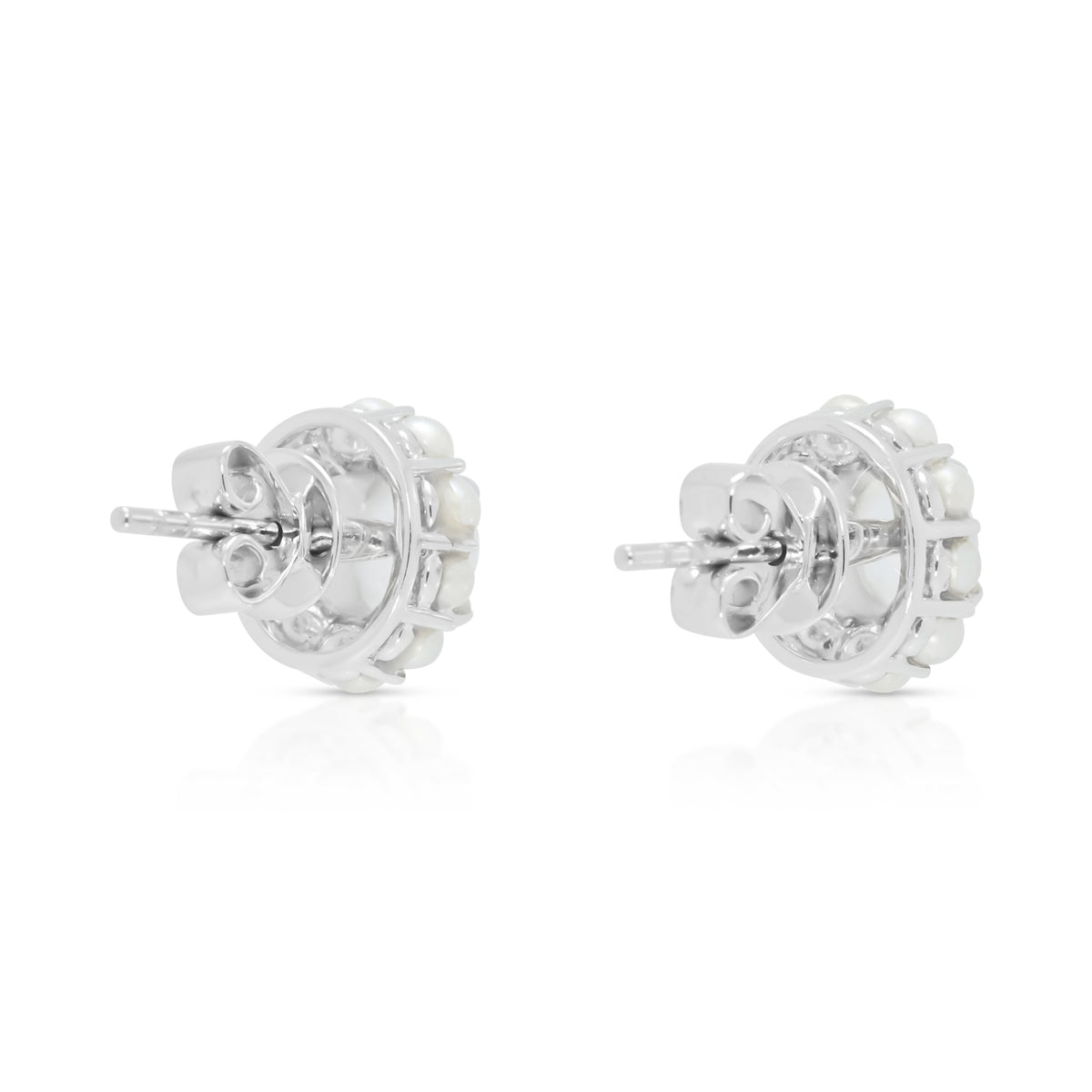 Ethereal 1.00ct Moonstone and Pearl Halo Stud Earrings in 18K White Gold