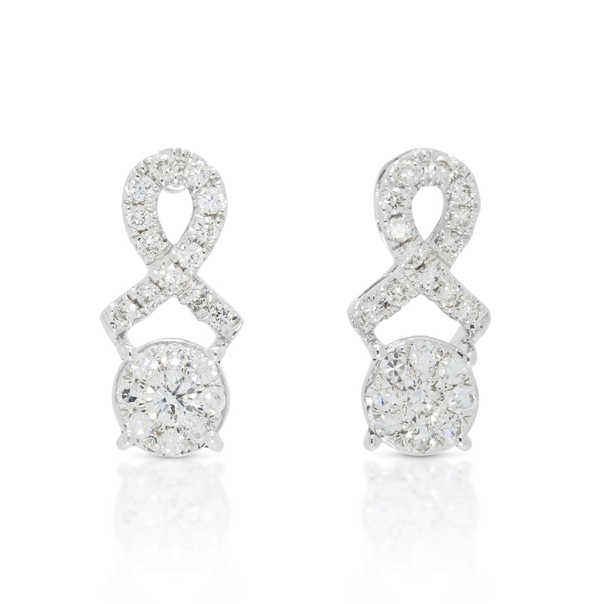 Elegant 0.33ct Natural Diamond Stylized Infinity Ribbon Earrings in 18K White Gold