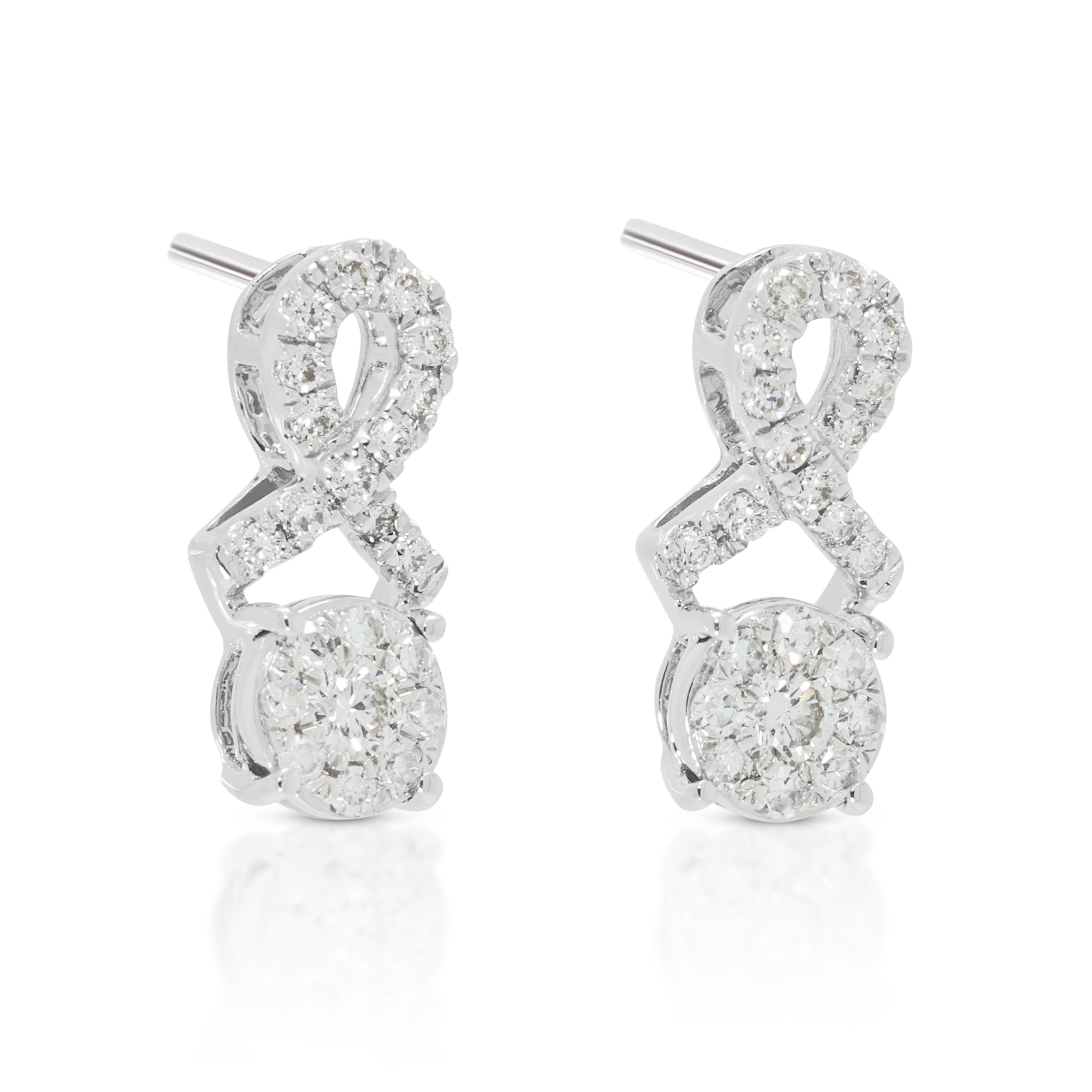 Elegant 0.33ct Natural Diamond Stylized Infinity Ribbon Earrings in 18K White Gold