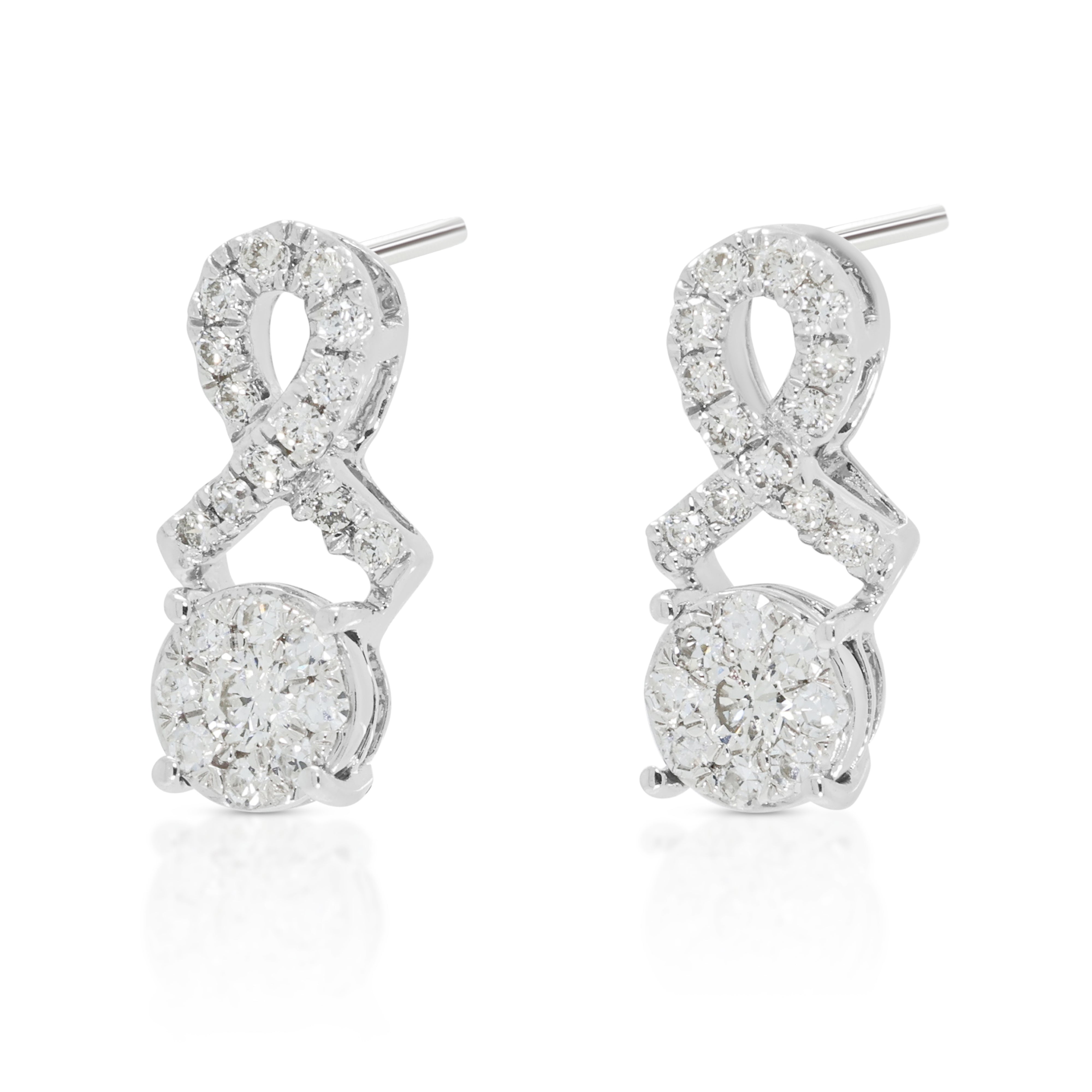 Elegant 0.33ct Natural Diamond Stylized Infinity Ribbon Earrings in 18K White Gold