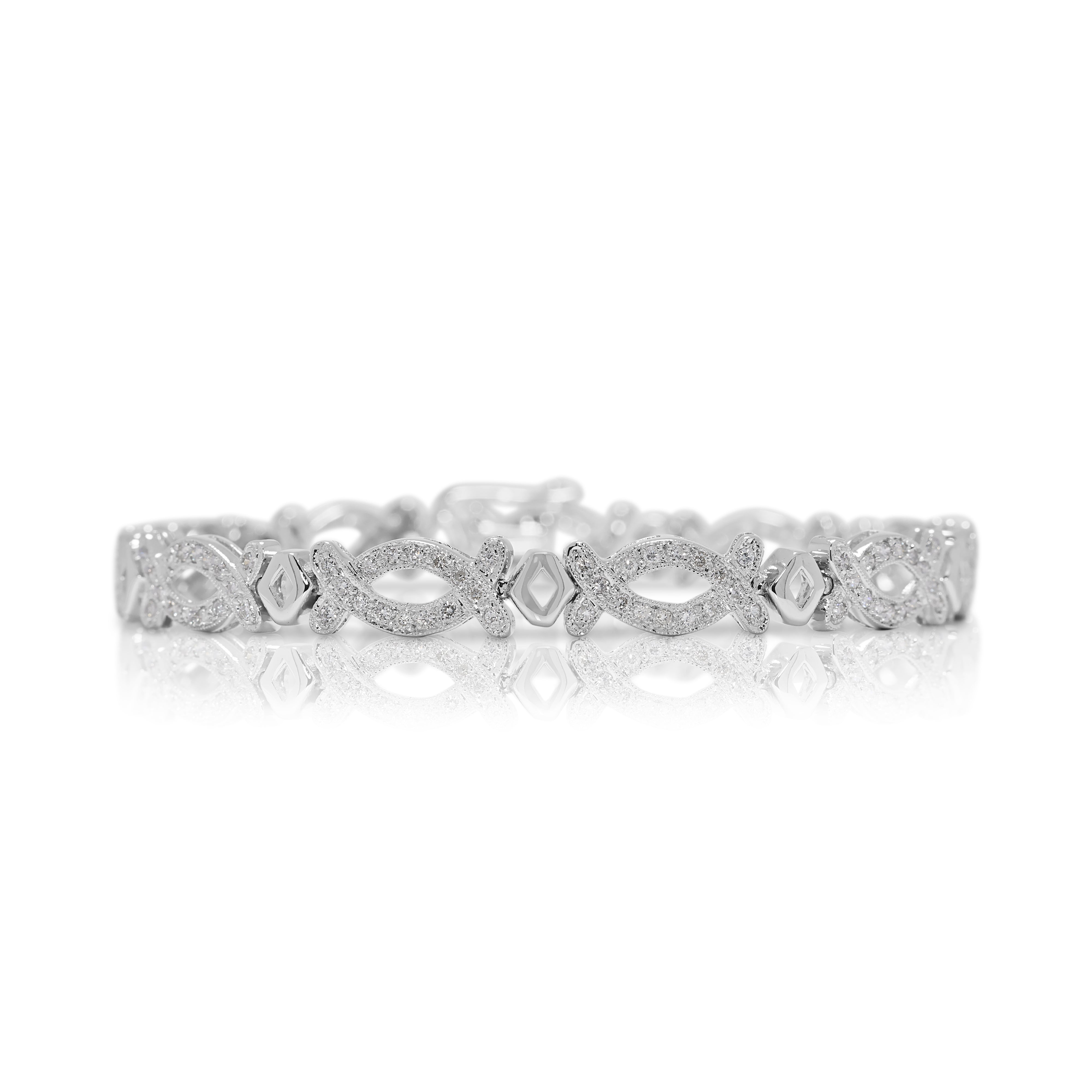 Elegant 1.76ct Natural Diamond Link Bracelet in 18K White Gold