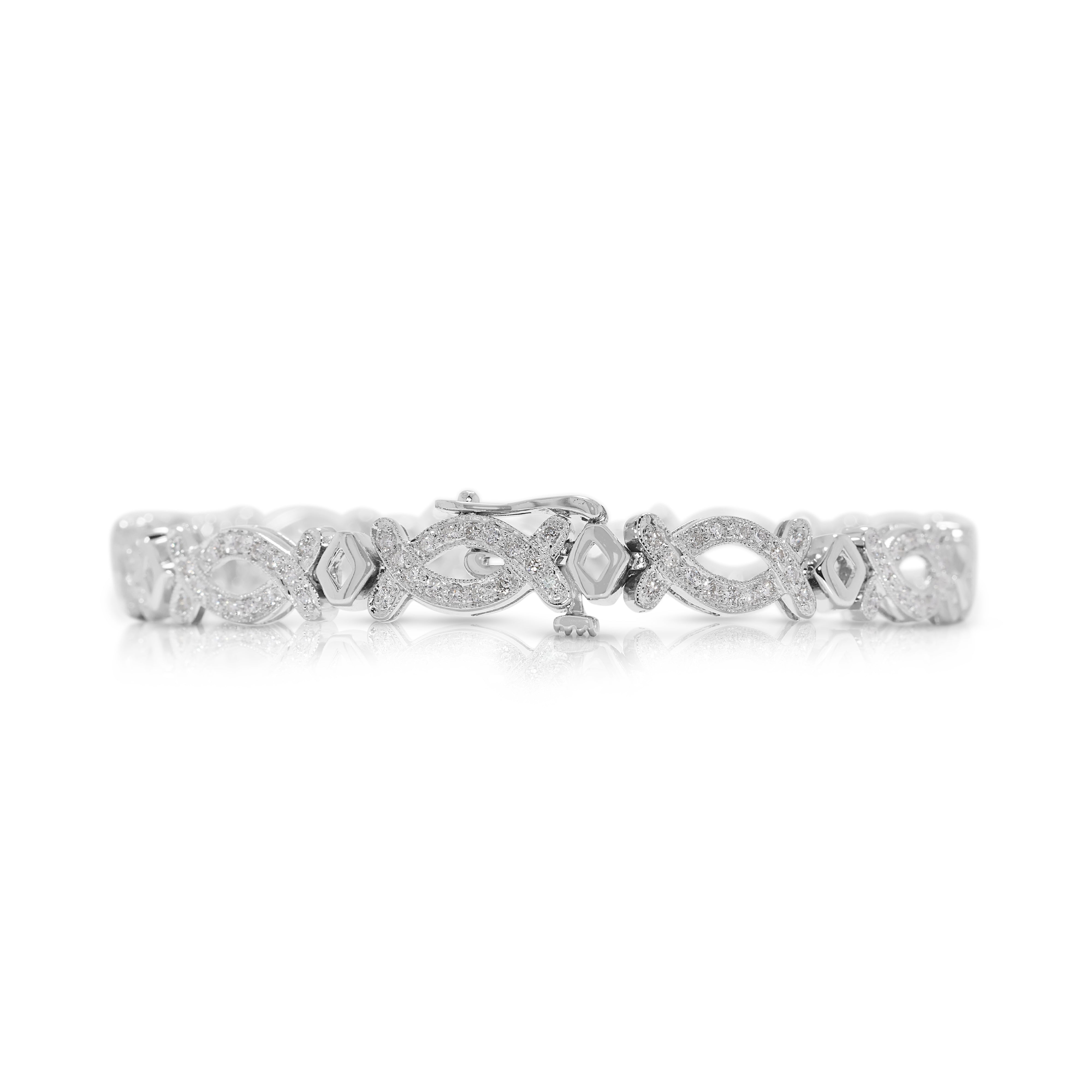 Elegant 1.76ct Natural Diamond Link Bracelet in 18K White Gold