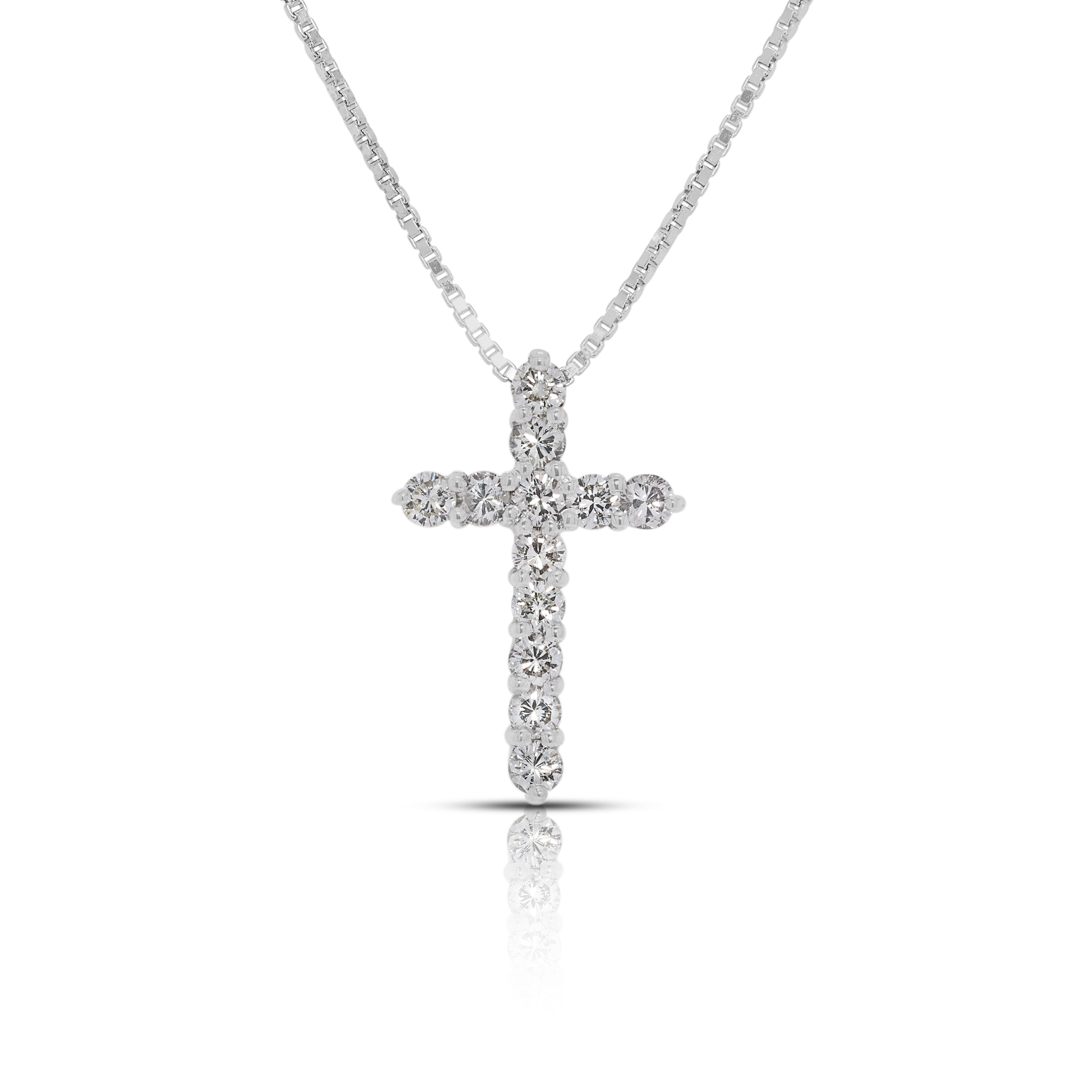 Graceful 0.37ct Natural Diamond Cross Pendant in 18K White Gold