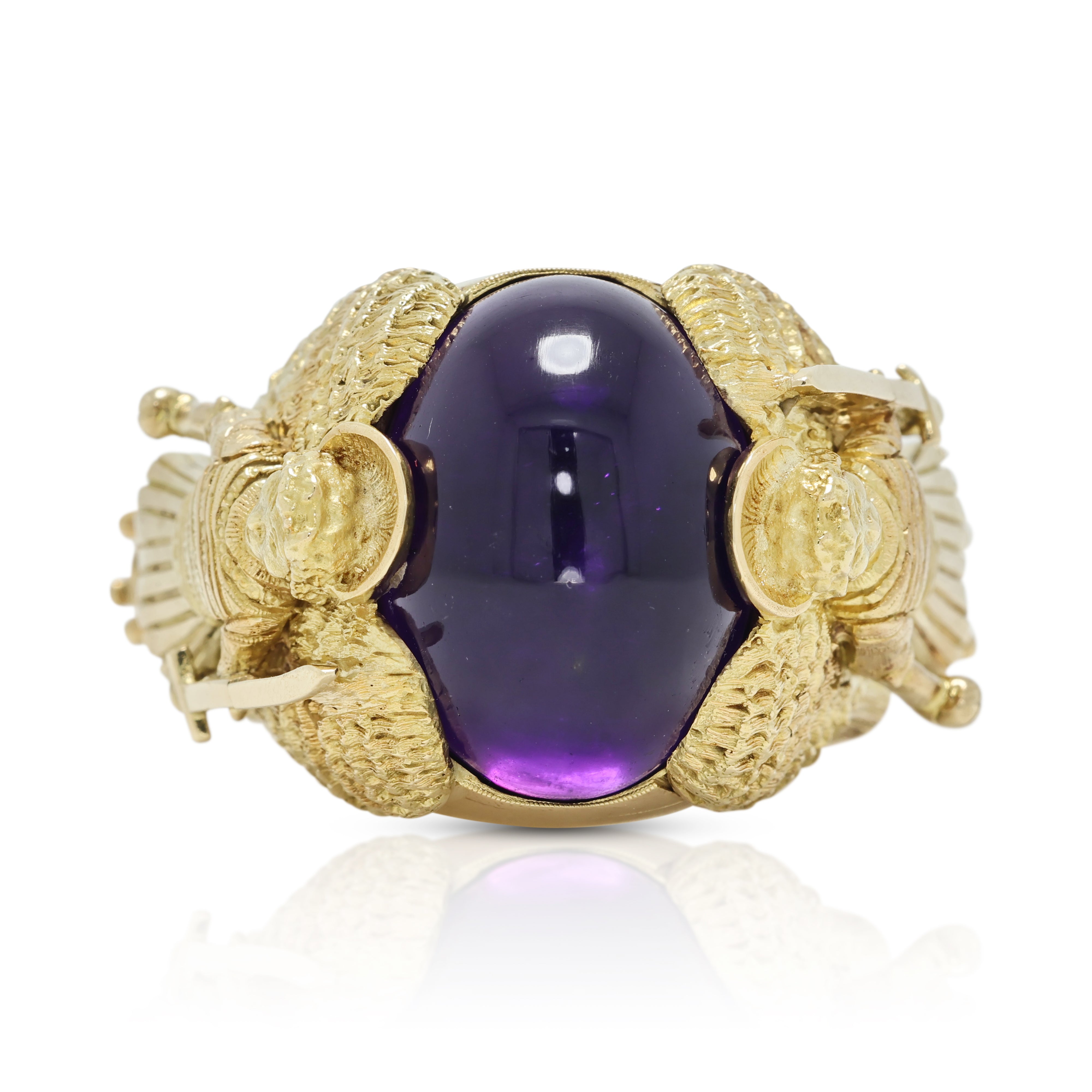 Sovereign 45.00ct Amethyst Cabochon Archangel Secret Compartment Ring in 18K Yellow Gold