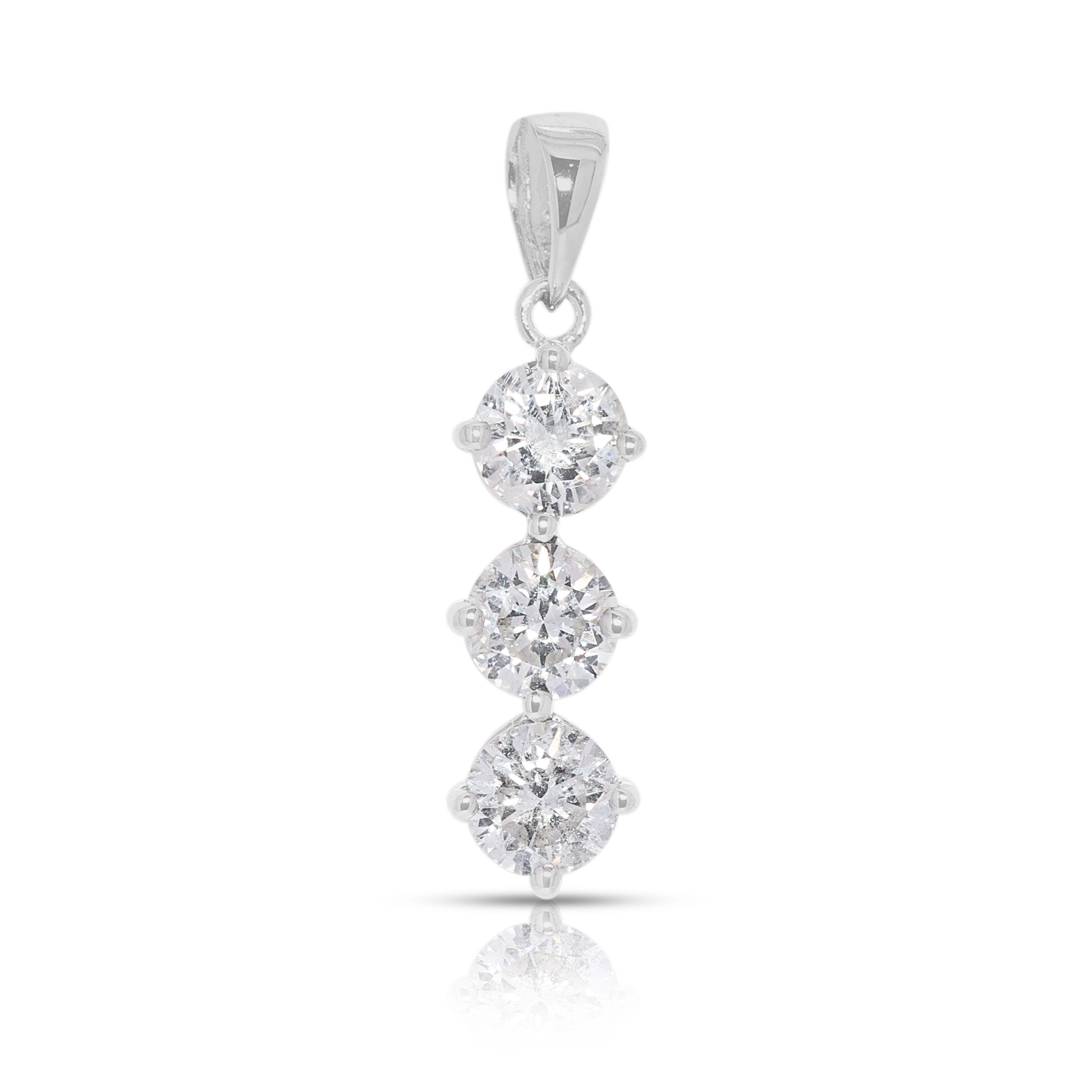 Minimalist 0.72ct Natural Diamond Trio Pendant in 18K White Gold