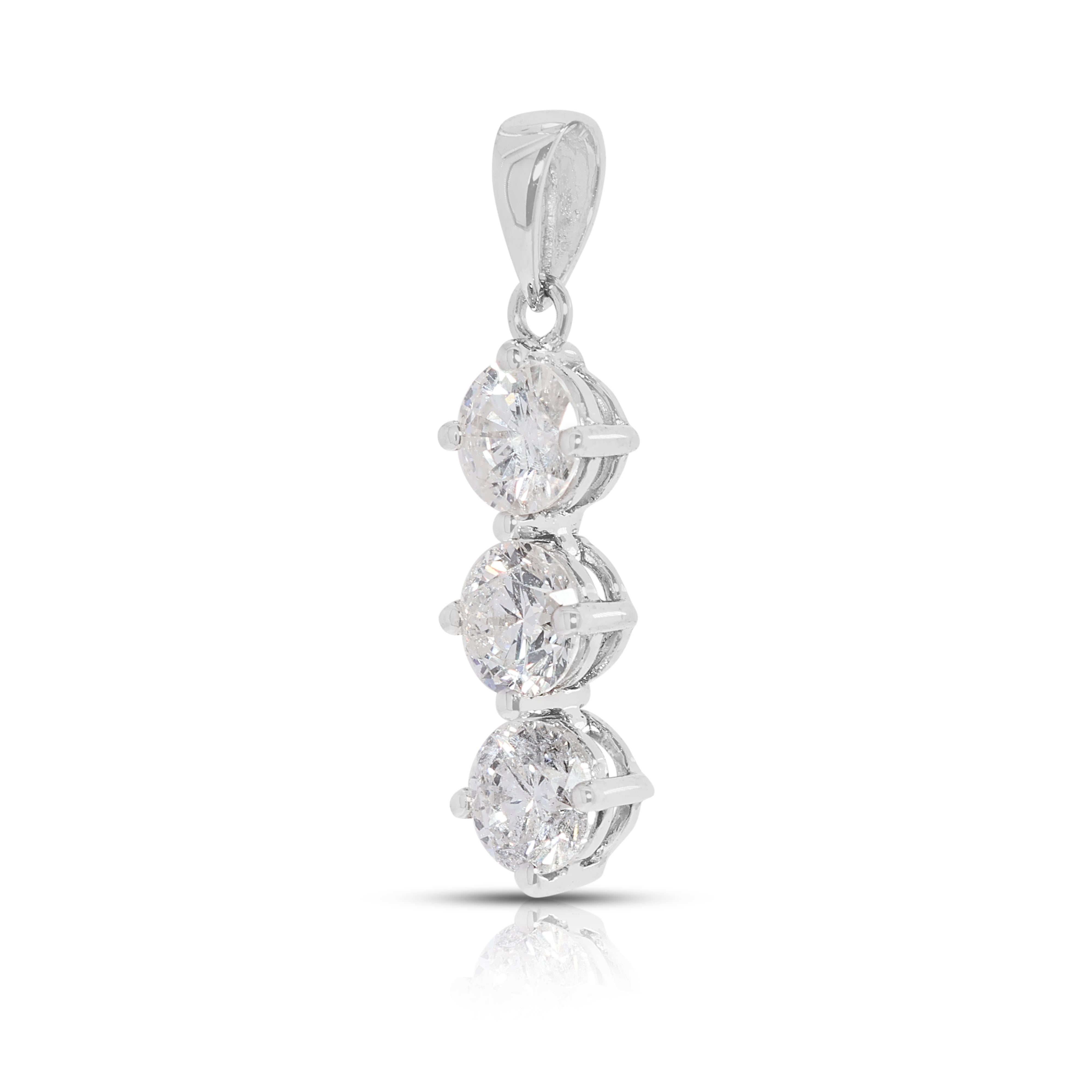 Minimalist 0.72ct Natural Diamond Trio Pendant in 18K White Gold