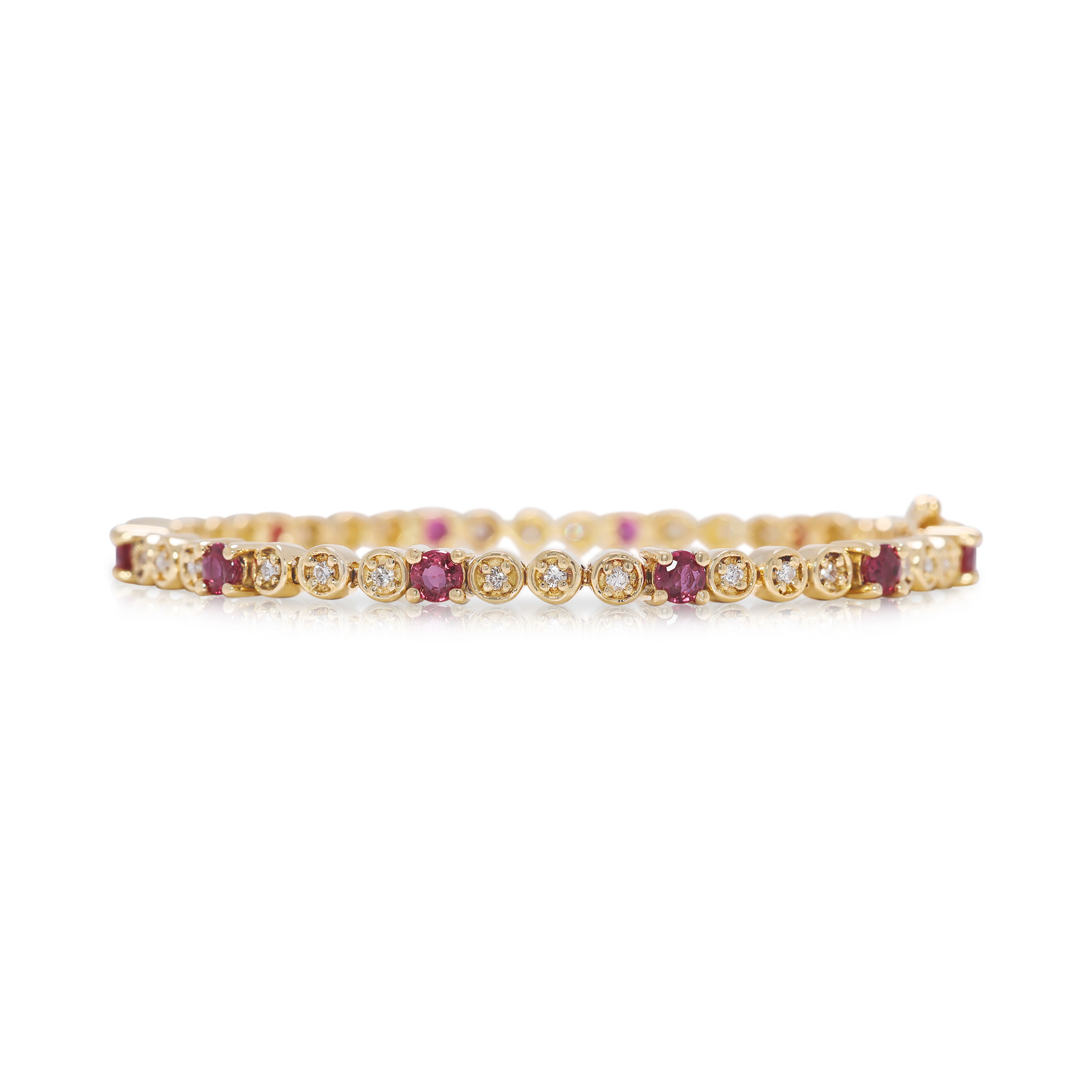 Luxurious 1.26ct Ruby and Natural Diamond Tennis Bracelet in 18K Yellow Gold
