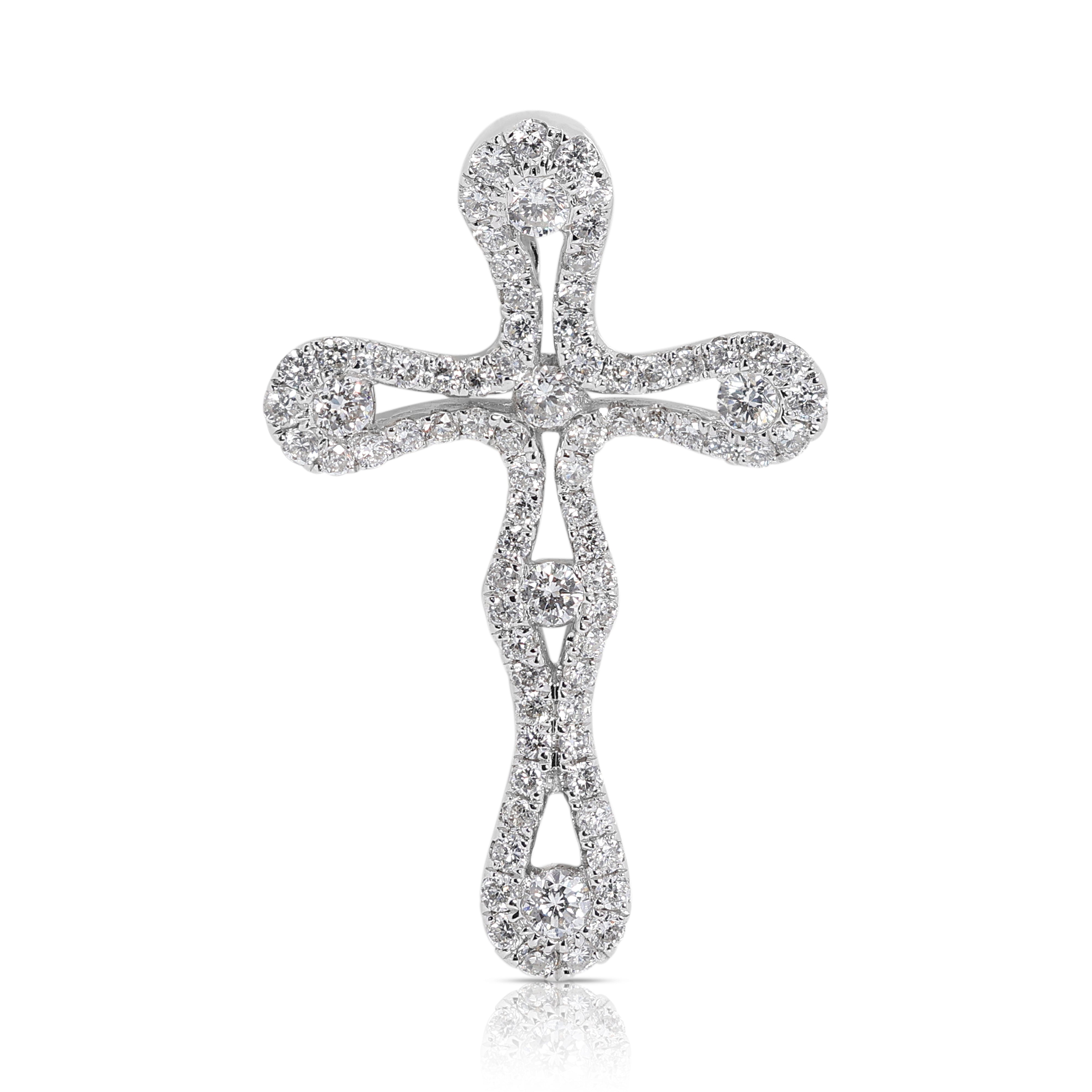 Elegant 0.48 carat Natural Diamond Cross Pendant in 18K White Gold