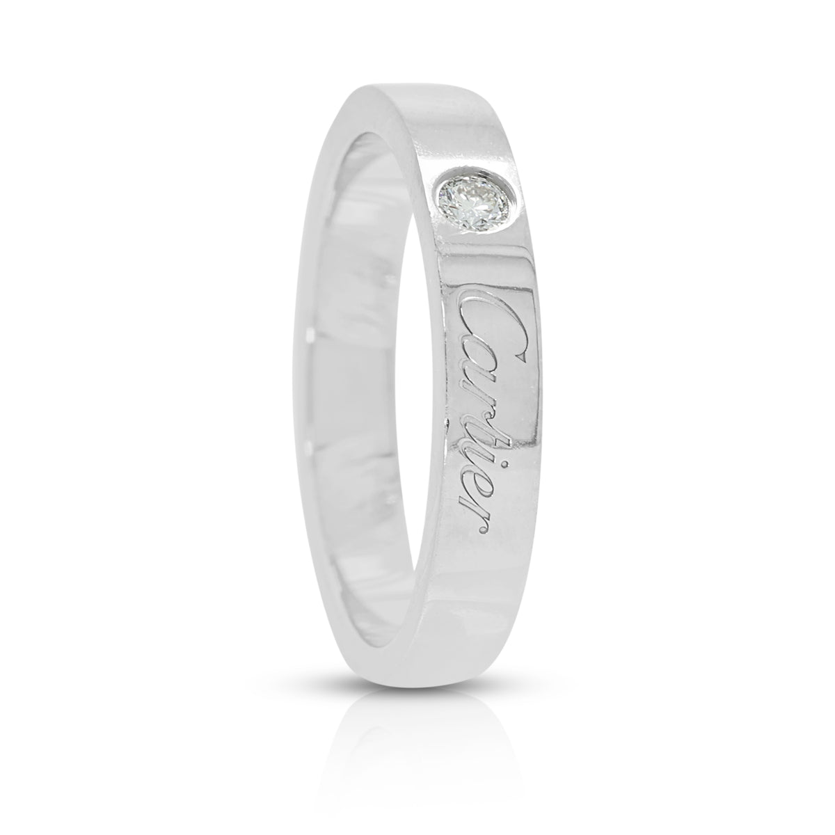 Classic Cartier 0.04ct Natural Diamond Flat Solitaire Band Ring in Platinum