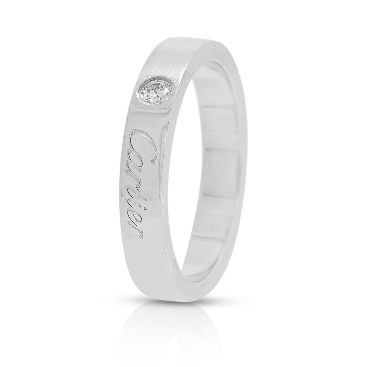 Classic Cartier 0.04ct Natural Diamond Flat Solitaire Band Ring in Platinum