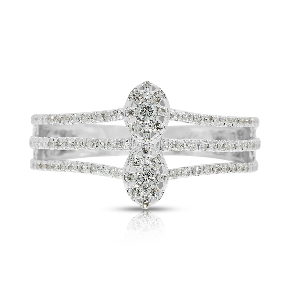 Resplendent 0.40ct Natural Diamond Cluster Triple Band Ring in 18K White Gold