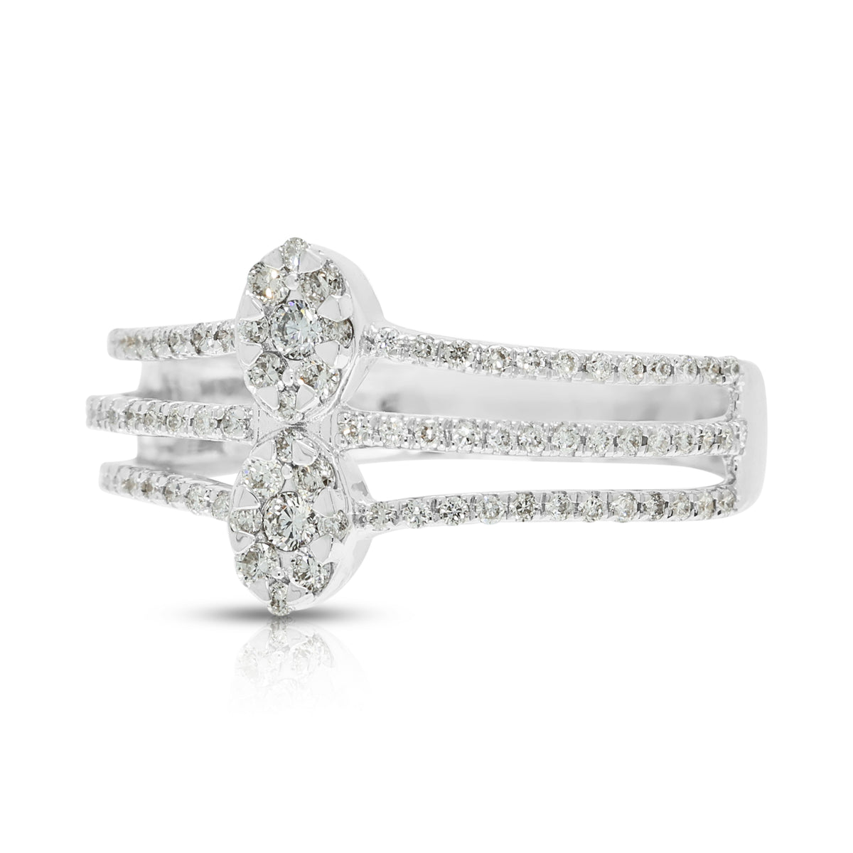 Resplendent 0.40ct Natural Diamond Cluster Triple Band Ring in 18K White Gold