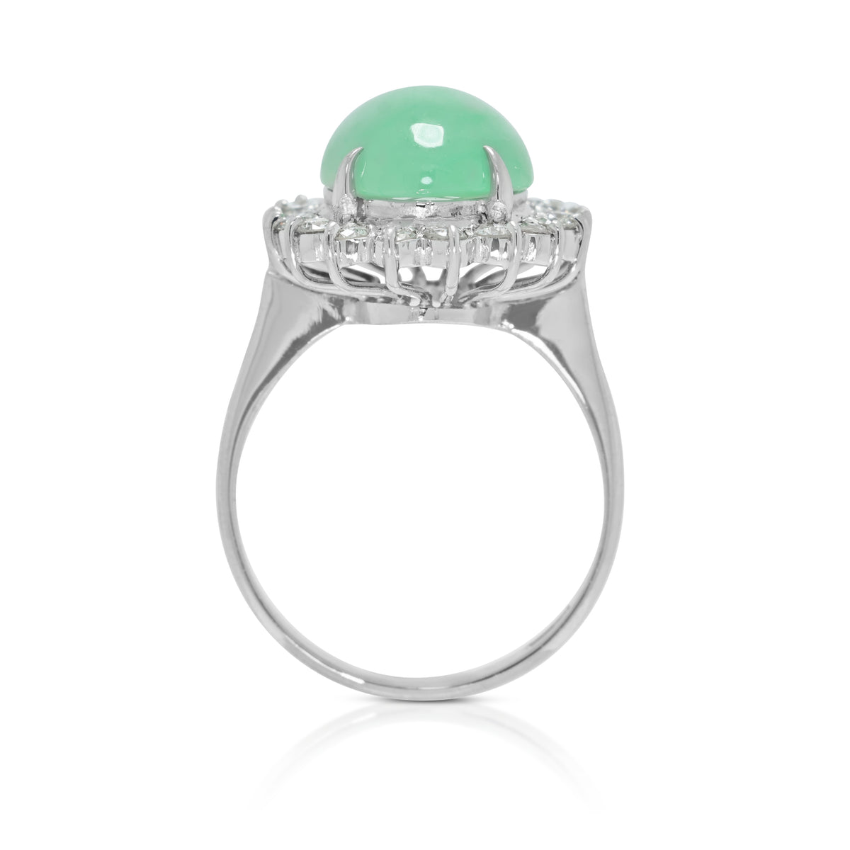 Exquisite Natural Fei Cui Jadeite Jade and 0.36ct Natural Diamond Halo Ring in 14K White Gold - NGI Certified