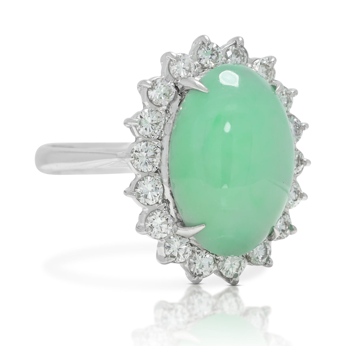 Exquisite Natural Fei Cui Jadeite Jade and 0.36ct Natural Diamond Halo Ring in 14K White Gold - NGI Certified