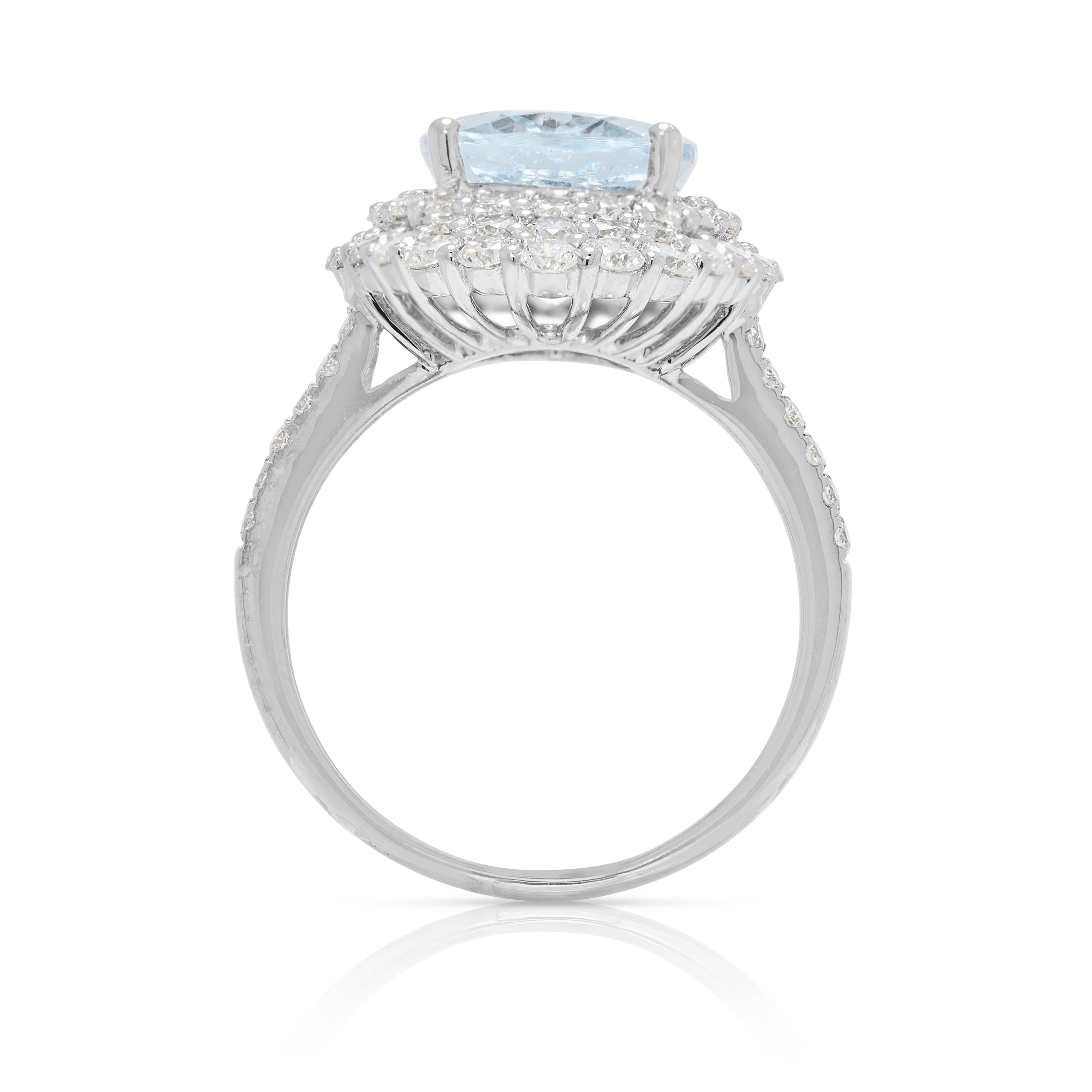 Statement 5.74ct Aquamarine & Natural Diamond Double-Halo Ring in 18K White Gold