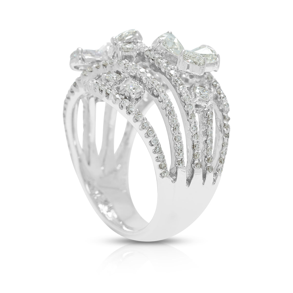 Captivating 2.20ct Natural Diamond Openwork Statement Ring in 18K White Gold