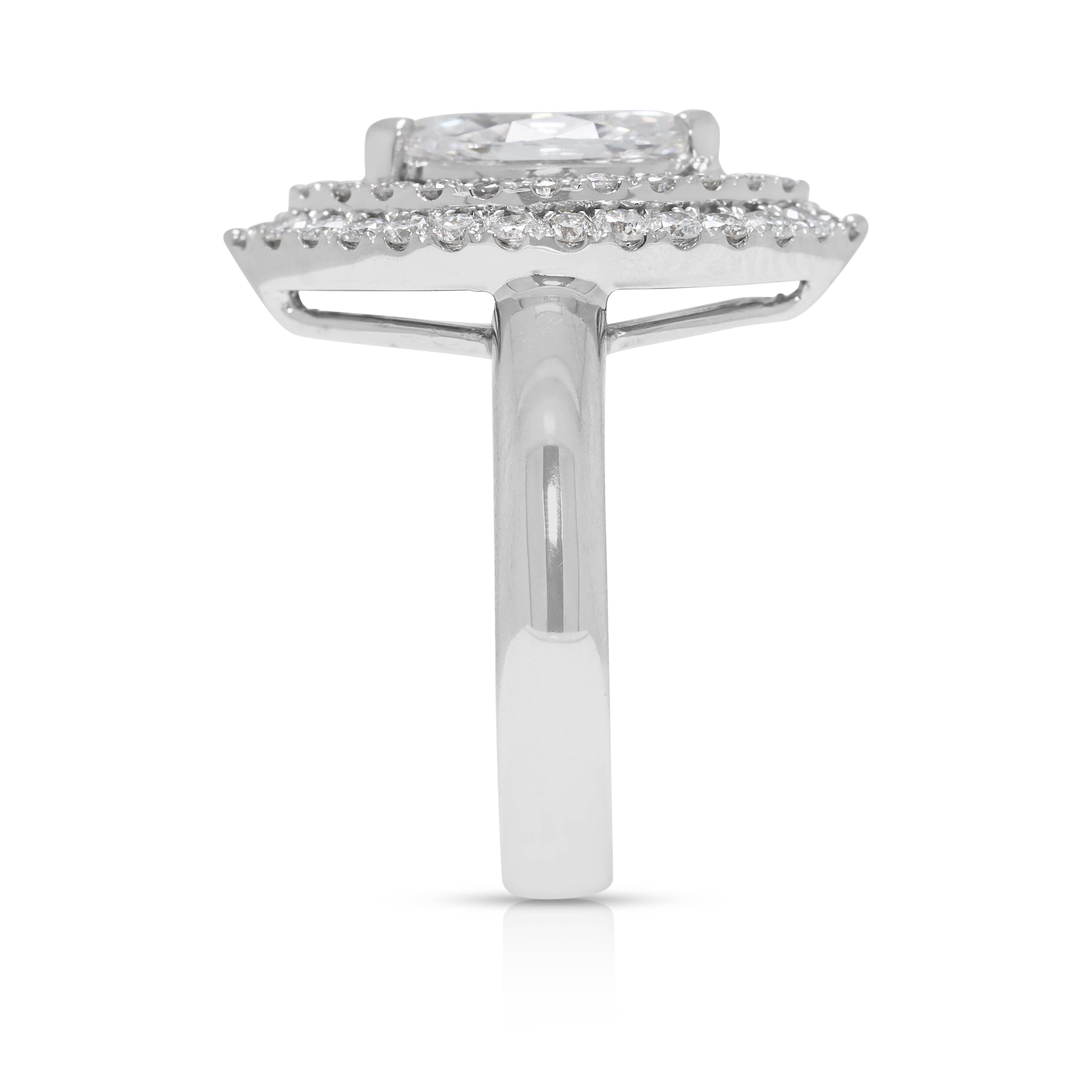 Radiant 1.32ct Natural Diamond Halo Ring in 18K White Gold by Larry Jewelry - GIA Certified