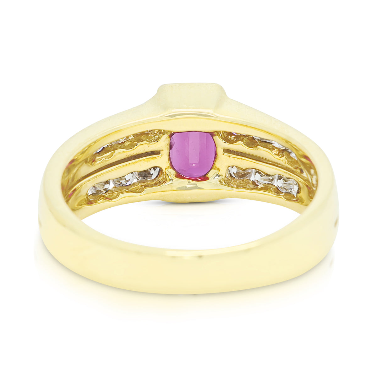 Exquisite 0.88ct Red Tourmaline and 0.36ct Natural Diamond Parallel Split Shank Ring in 18K Yellow Gold