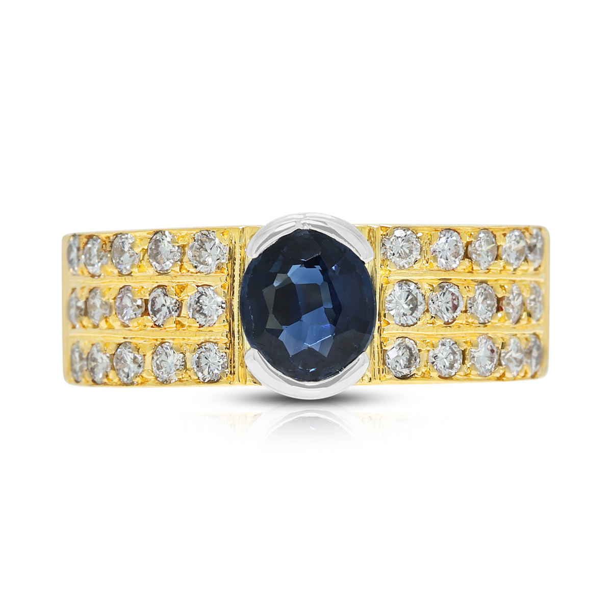 Elegant 0.98ct Blue Sapphire and 0.60ct Natural Diamond Halo Vintage Ring in 18K Two-Tone Gold