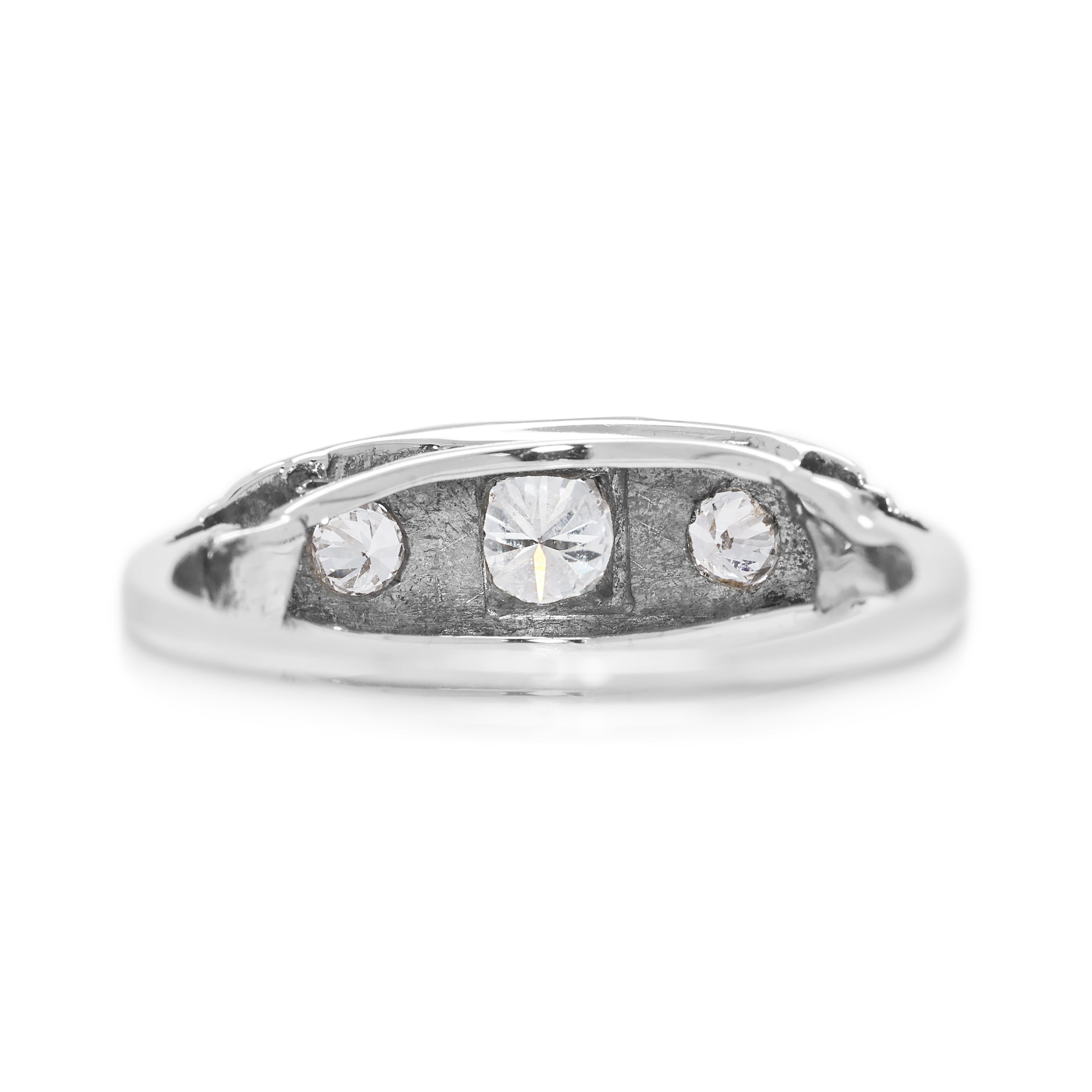 Vintage 0.35ct Three-Stone Natural Diamond Ring in 12K White Gold