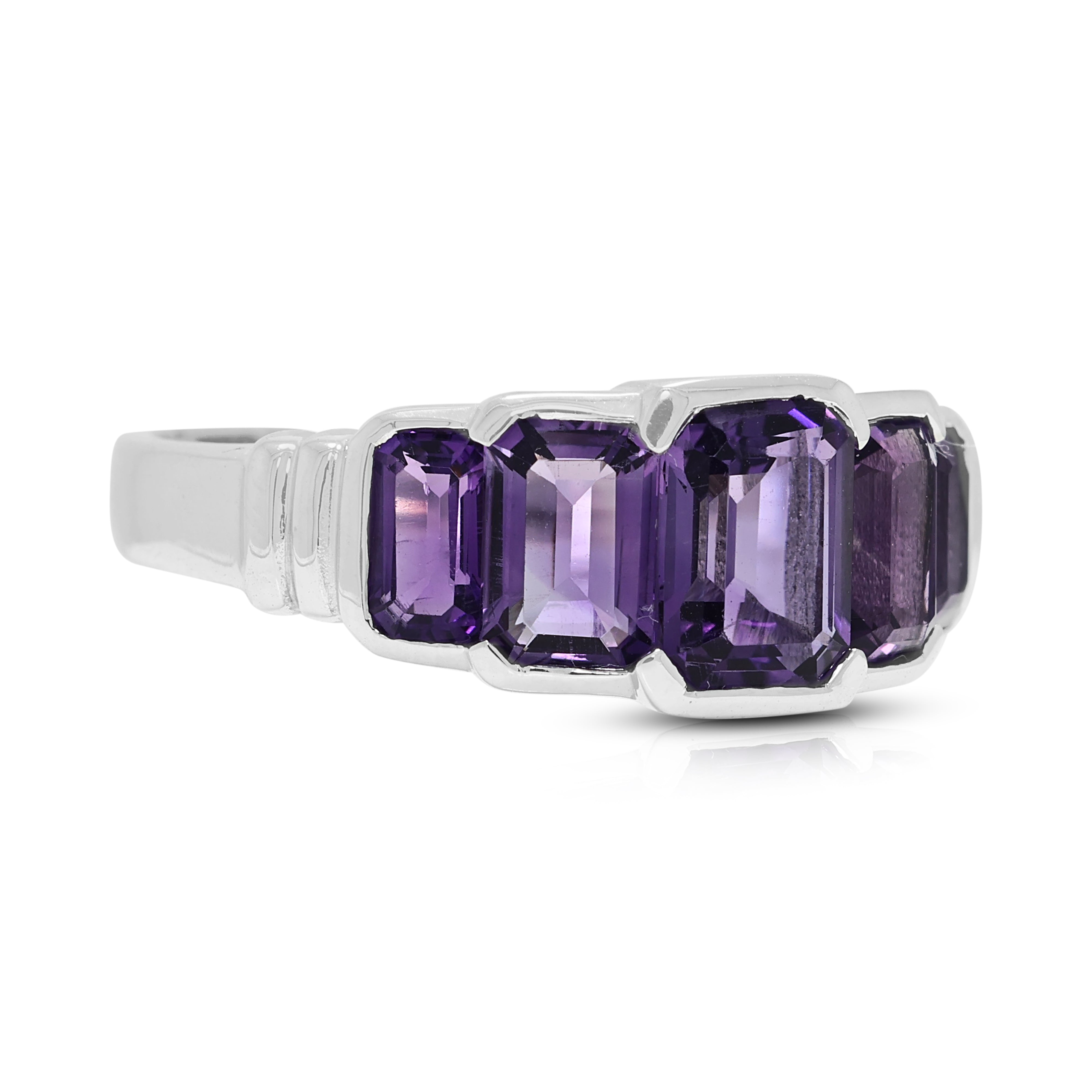 Regal 2.60ct Purple Amethyst Five-Stone Graduated Ring in 14K White Gold