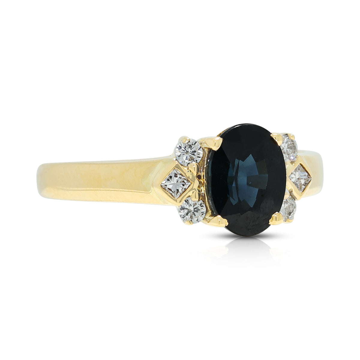 Classic 1.69ct Blue Sapphire and 0.17ct Natural Diamond Ring in 18K Yellow Gold