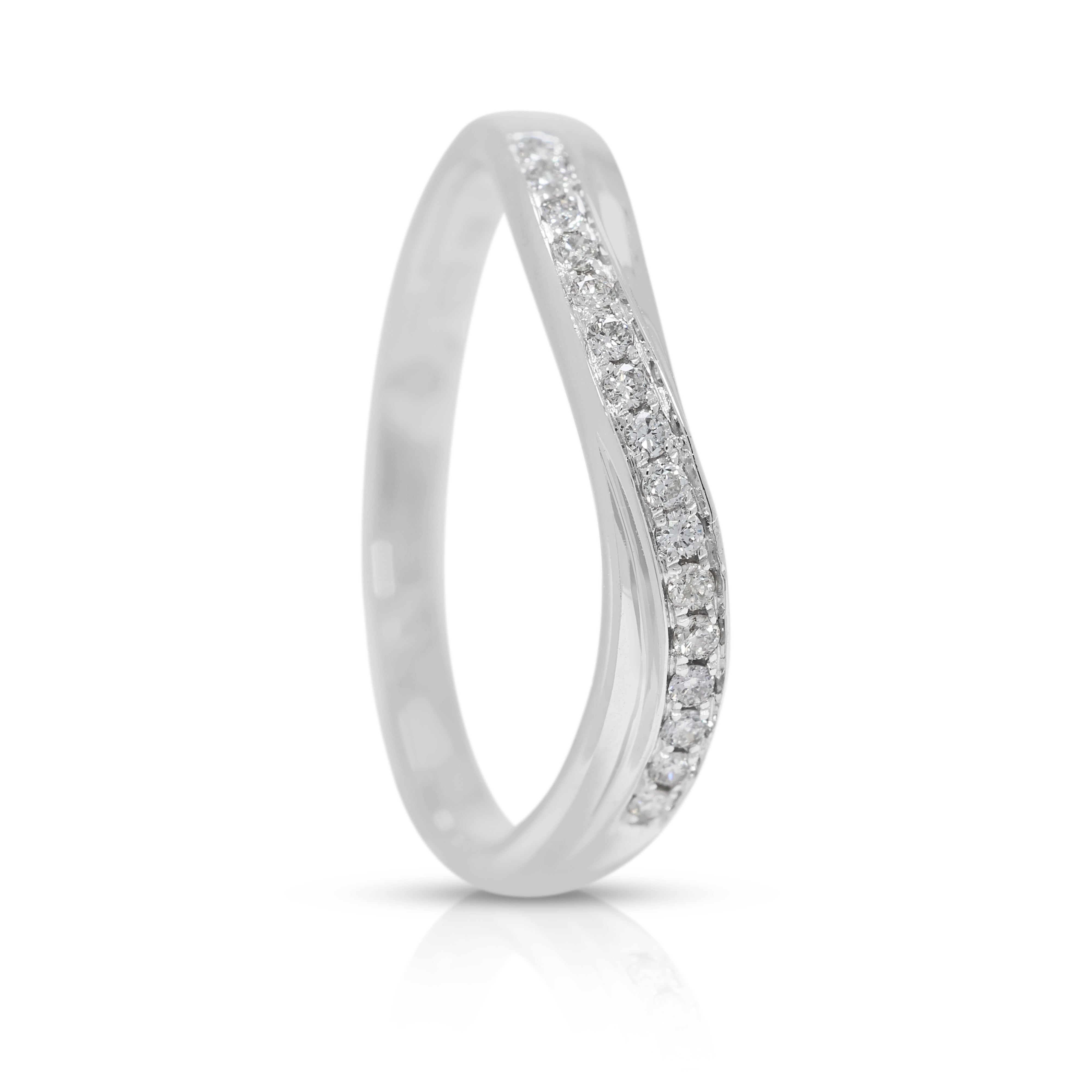 Elegant 0.11ct Natural Diamond Ring with Intricate Band Design in 18K White Gold