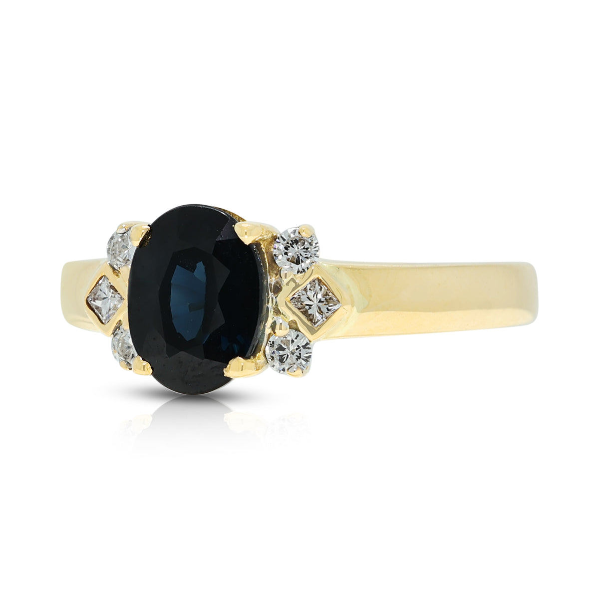 Classic 1.69ct Blue Sapphire and 0.17ct Natural Diamond Ring in 18K Yellow Gold
