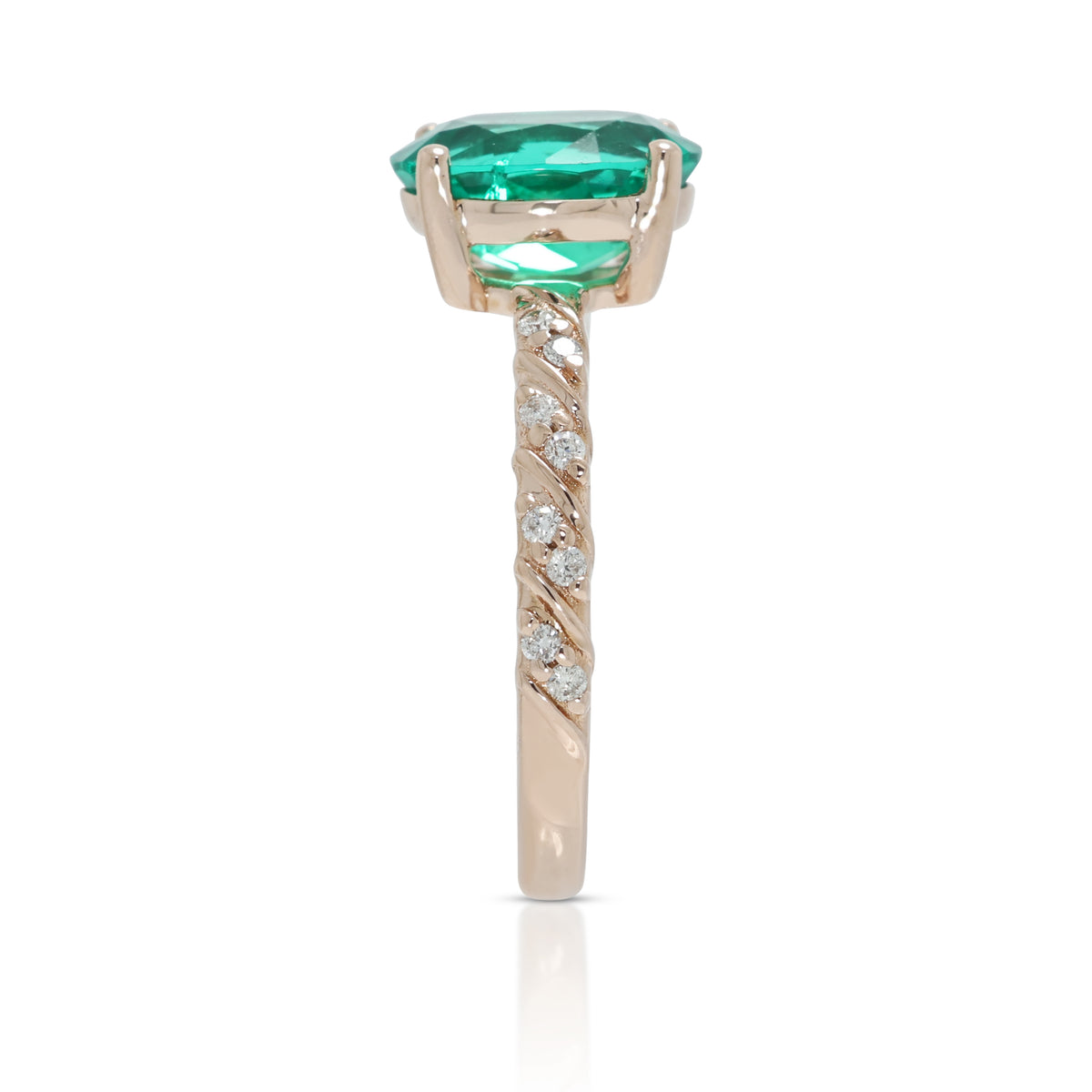 Enchanting 1.65ct Lab-Grown Emerald and 0.10ct Natural Diamond Pave Ring in 14K Rose Gold