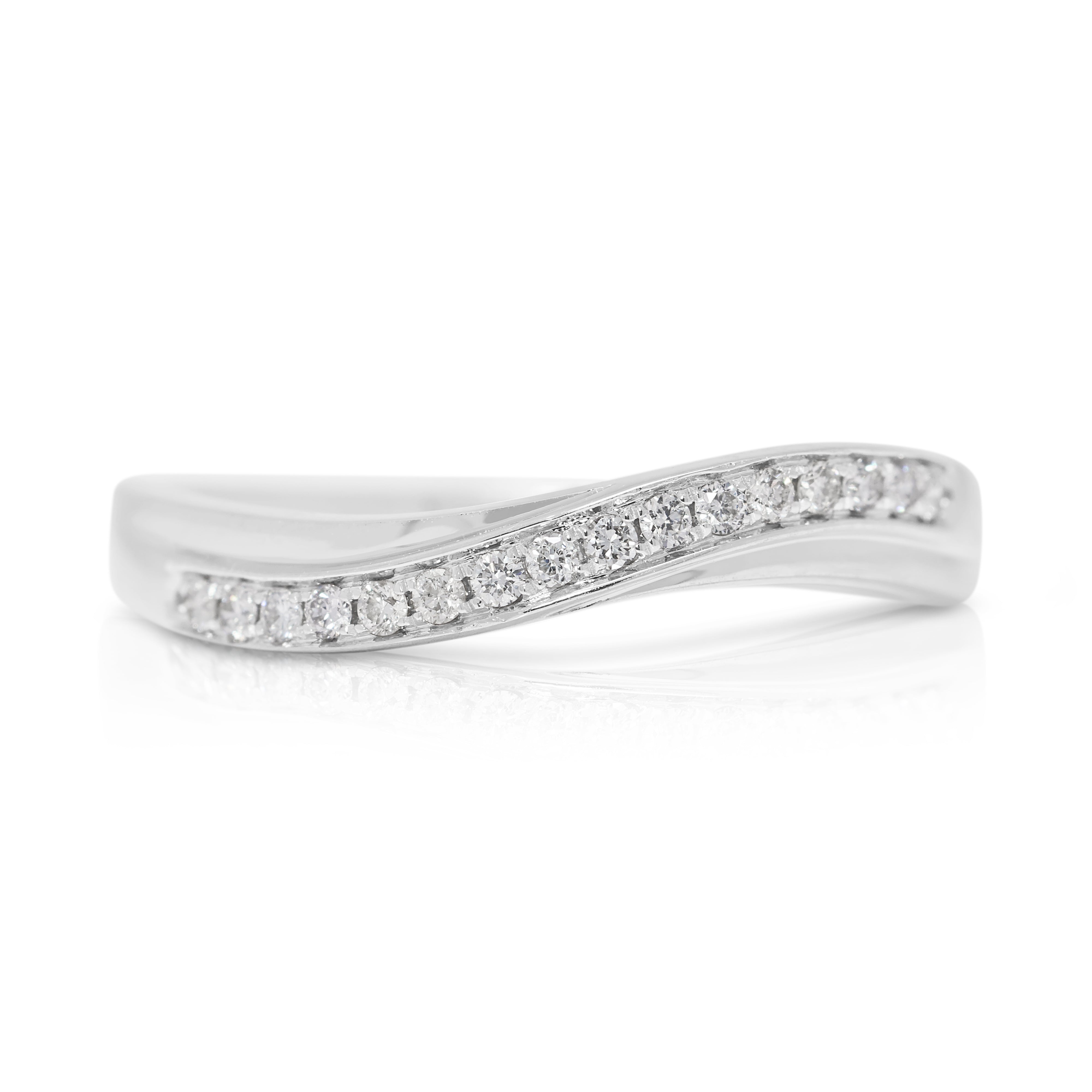 Elegant 0.11ct Natural Diamond Ring with Intricate Band Design in 18K White Gold