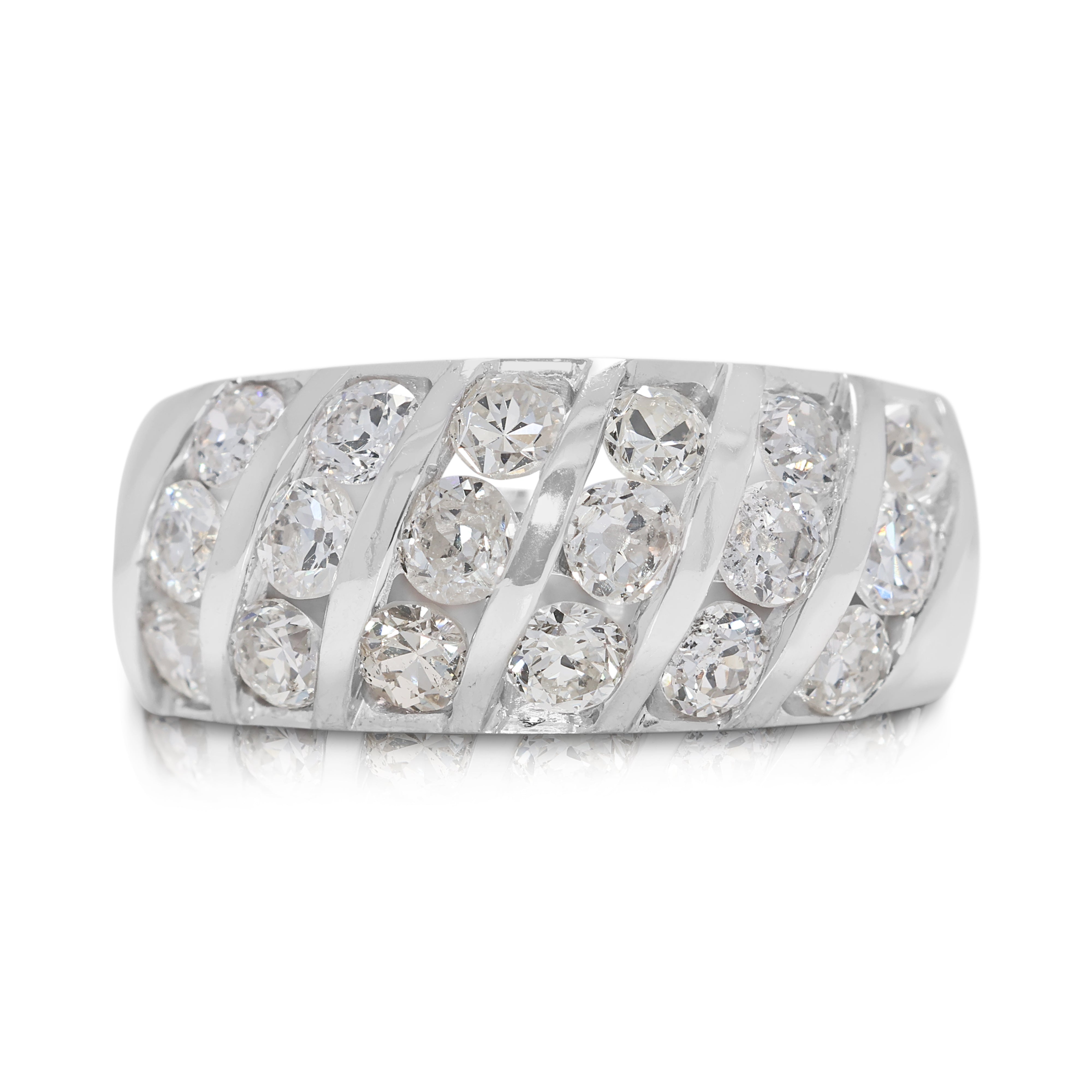 Striking 1.62ct Old Mine Cut Natural Diamond Wide Band Ring in 12K White Gold