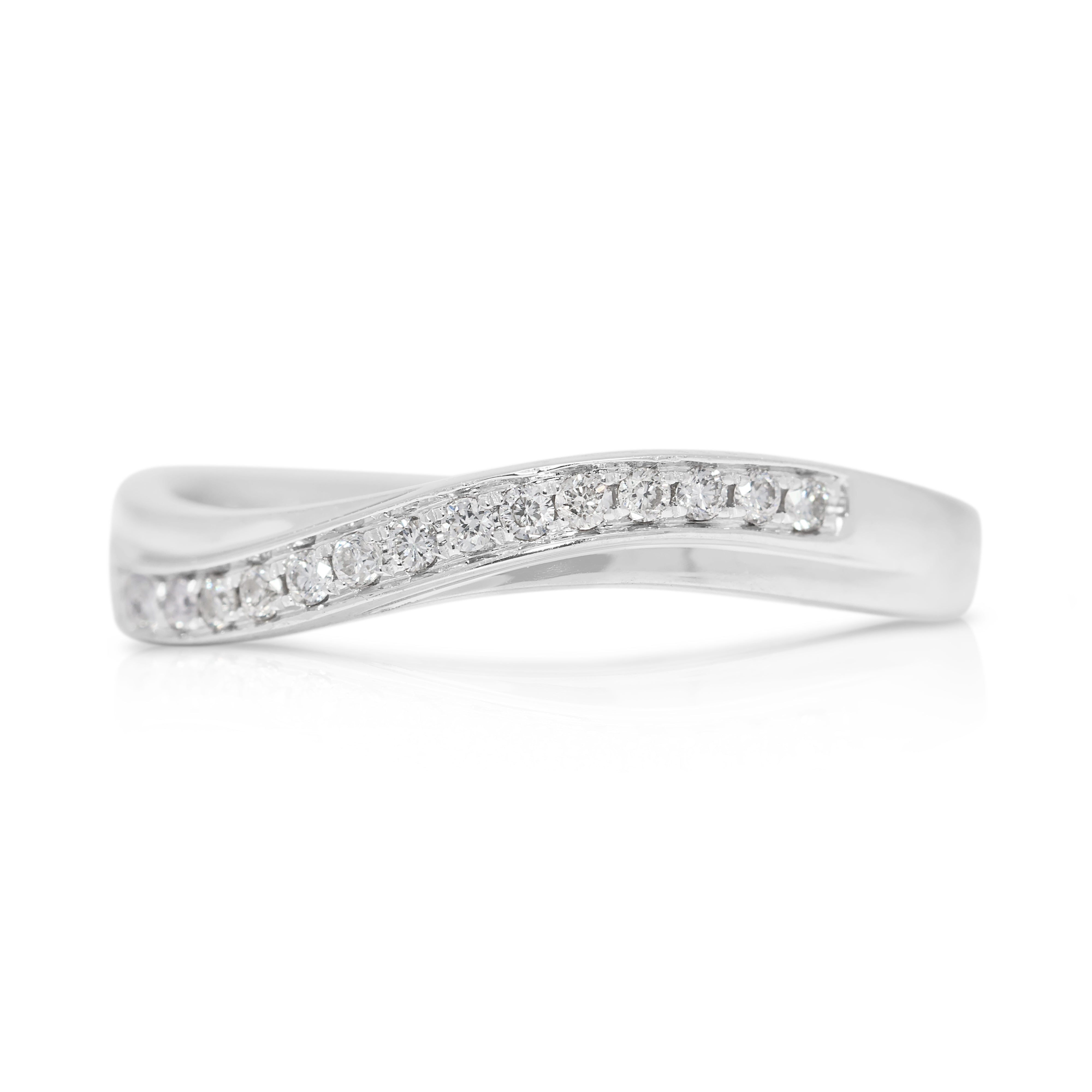 Elegant 0.11ct Natural Diamond Ring with Intricate Band Design in 18K White Gold