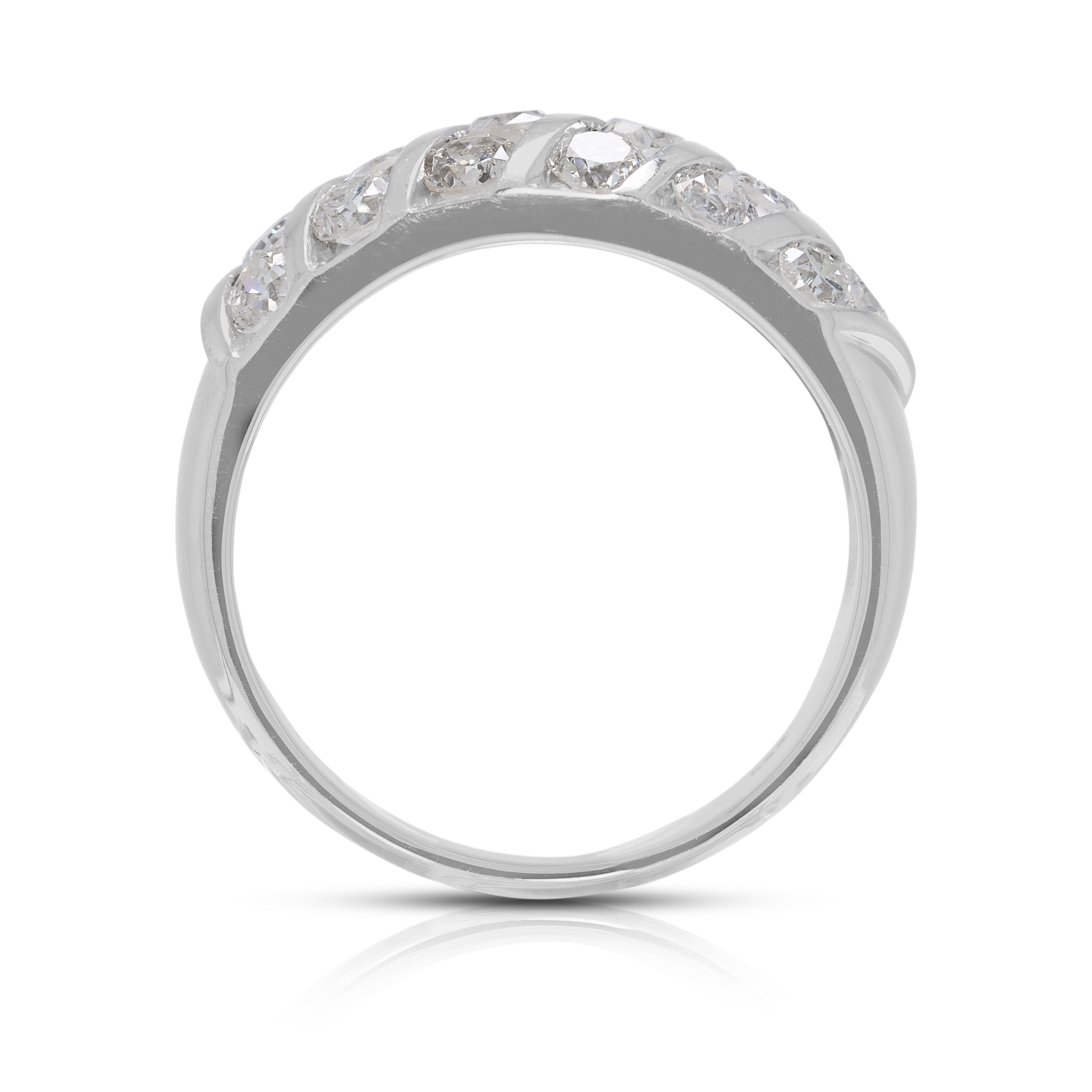 Striking 1.62ct Old Mine Cut Natural Diamond Wide Band Ring in 12K White Gold