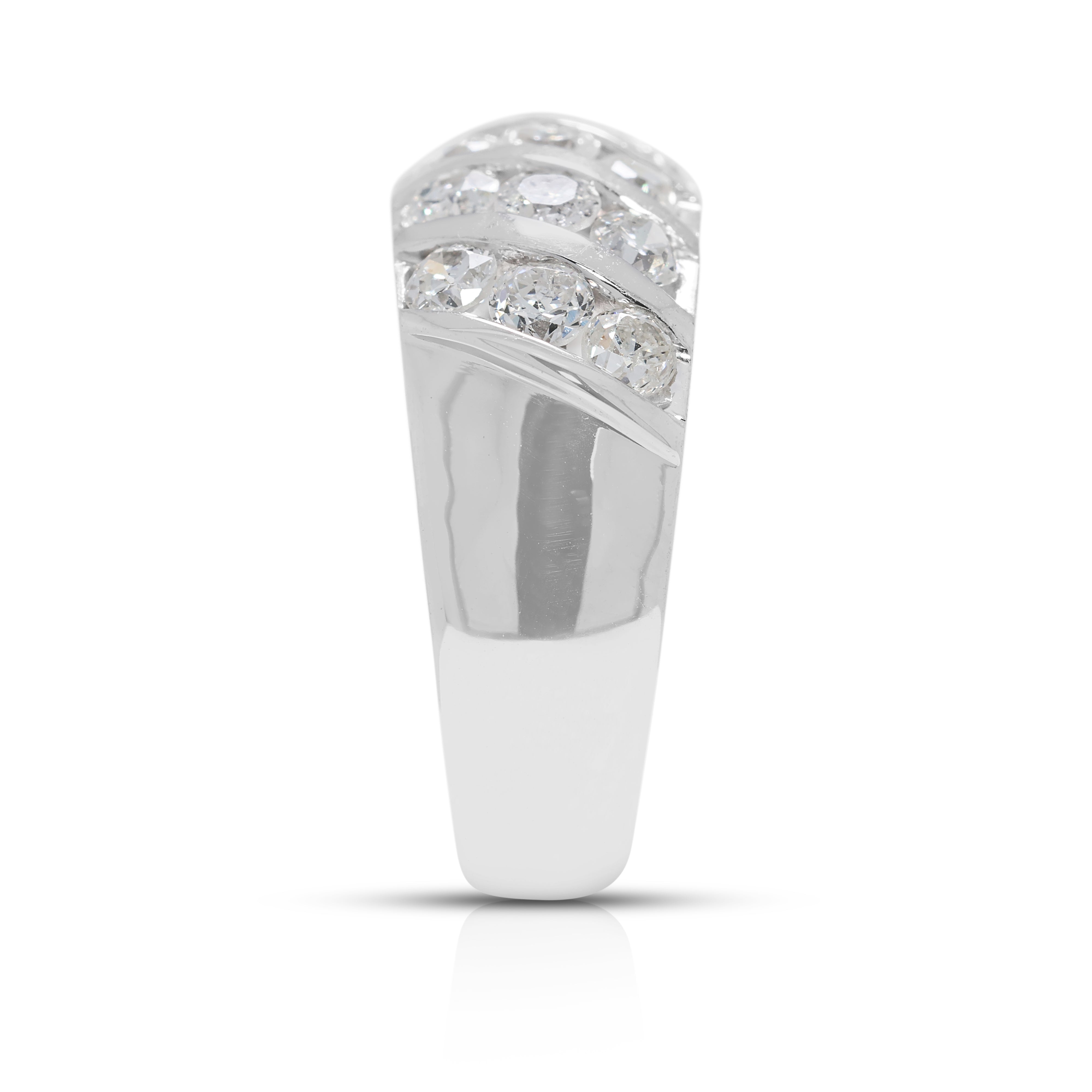 Striking 1.62ct Old Mine Cut Natural Diamond Wide Band Ring in 12K White Gold