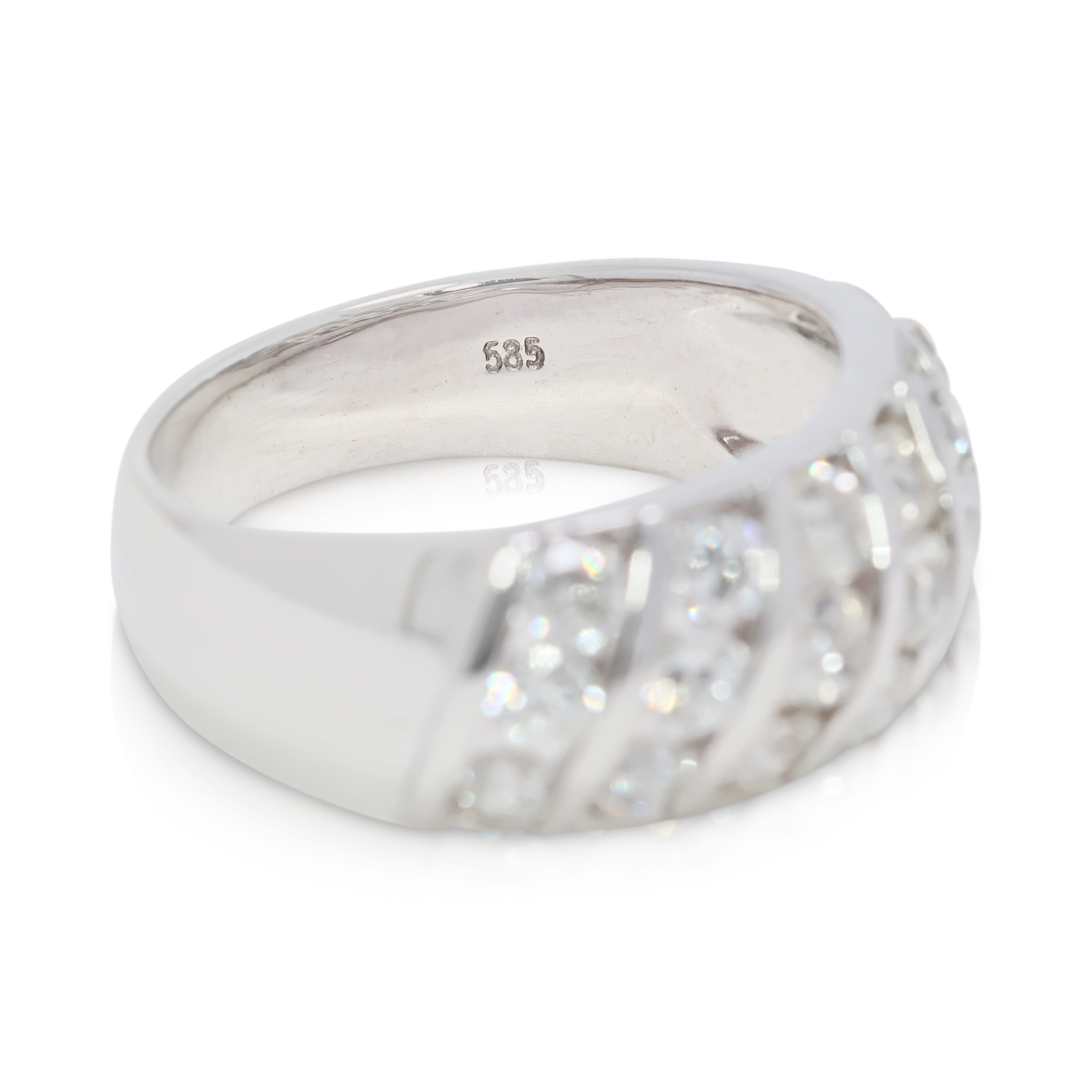 Striking 1.62ct Old Mine Cut Natural Diamond Wide Band Ring in 12K White Gold