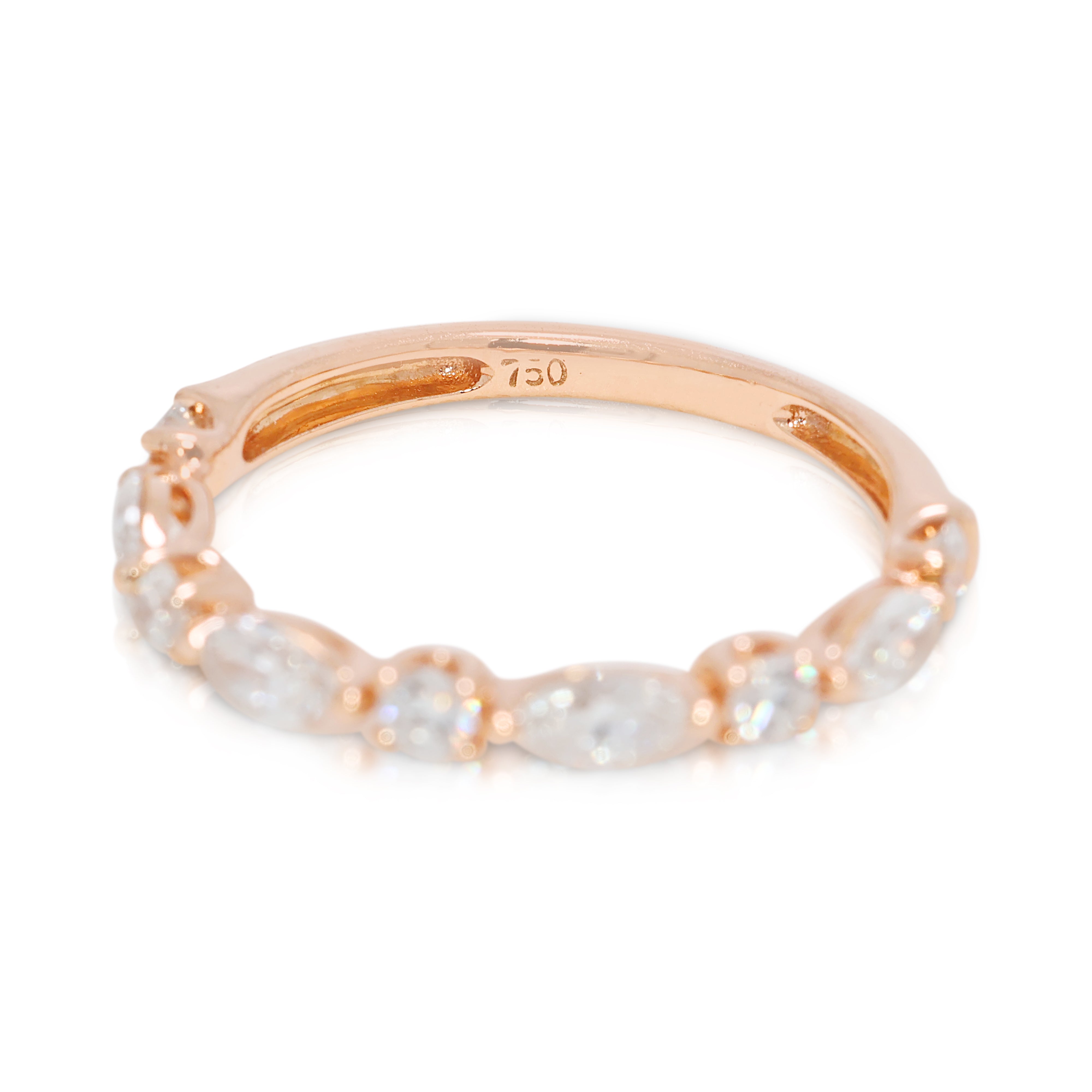 Delicate 0.53ct Marquise & Round Natural Diamond Ring in 18K Rose Gold