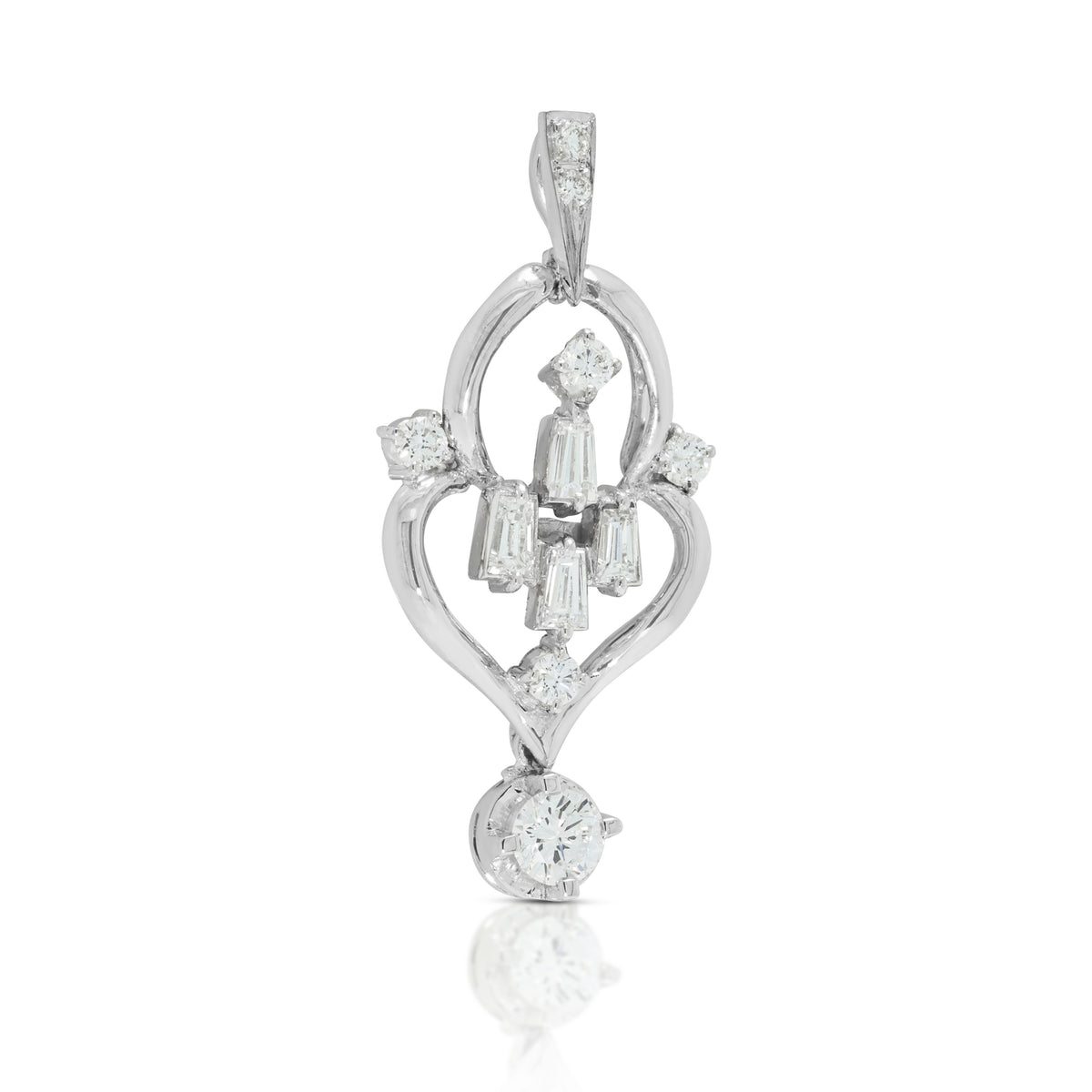 Elegant 0.46ct Natural Diamond Open-Work Scroll Chandelier Drop Pendant in 14K White Gold