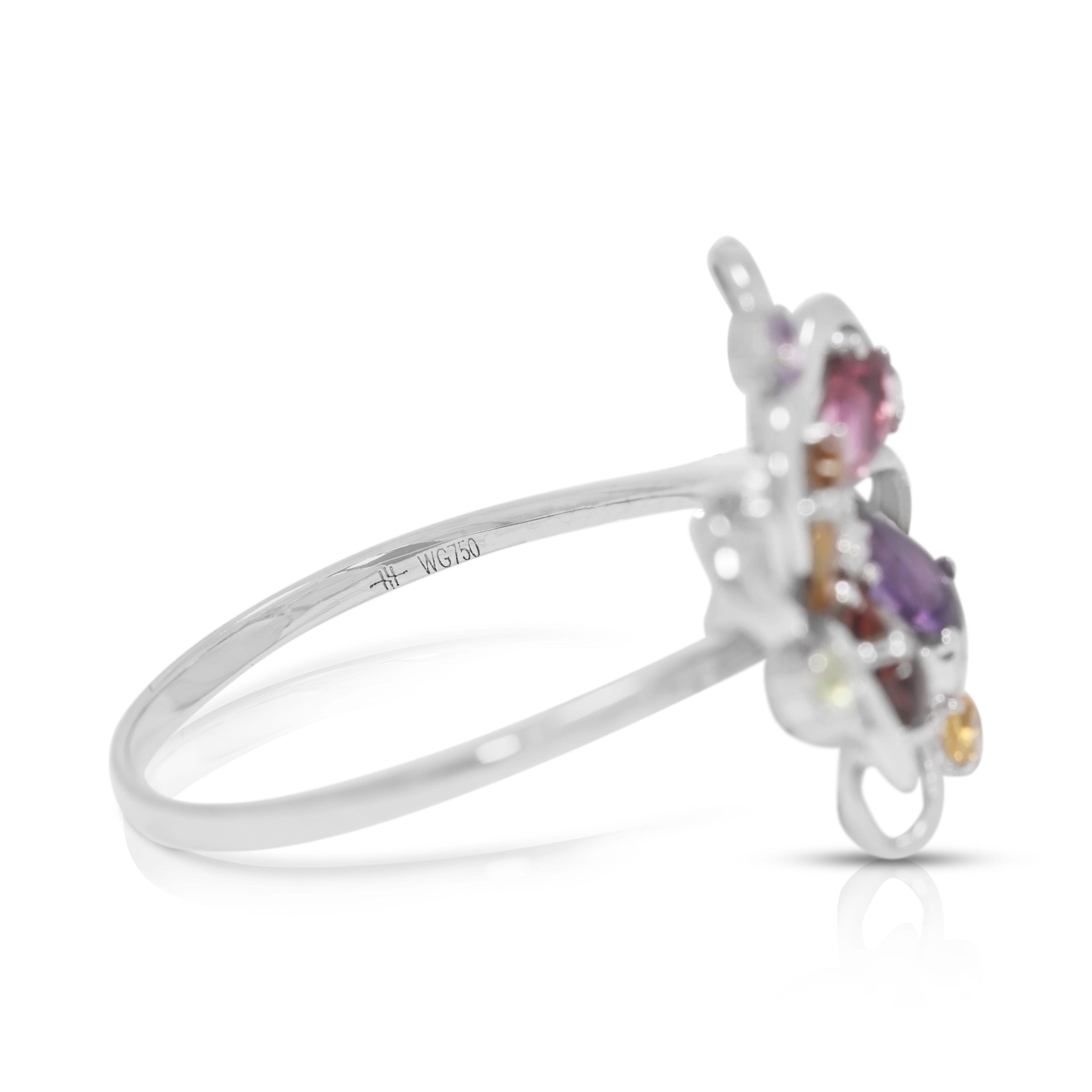 Playful 0.46ct Destinée by Lee Hwa Multi-Gemstone Floral Ring with Diamond Accent in 18K White Gold