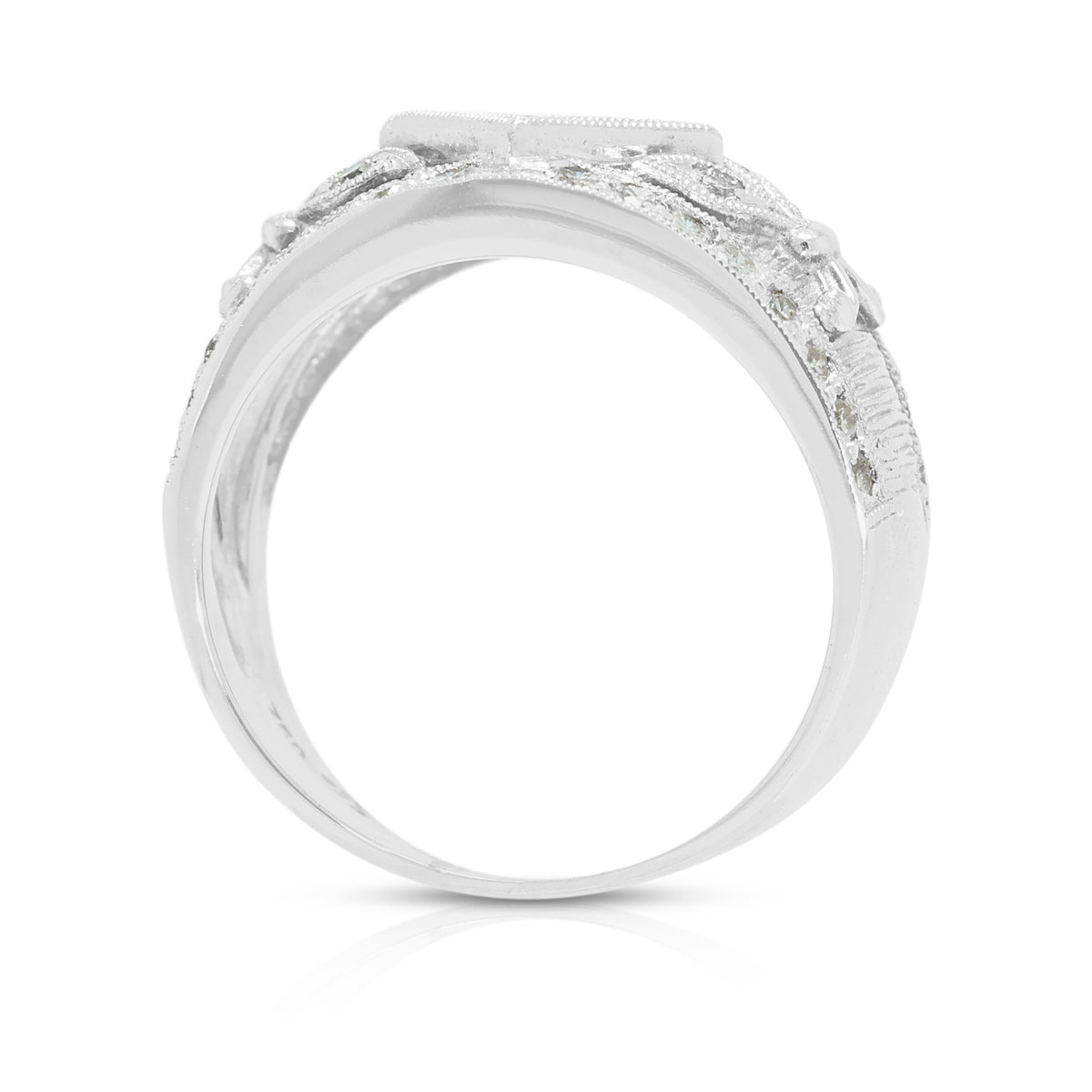 Opulent 0.36ct Natural Diamond Quad-Cluster Filigree Wide Band Ring in 18K White Gold