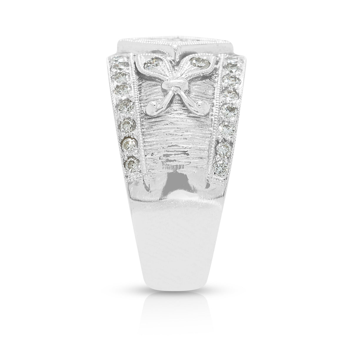 Opulent 0.36ct Natural Diamond Quad-Cluster Filigree Wide Band Ring in 18K White Gold