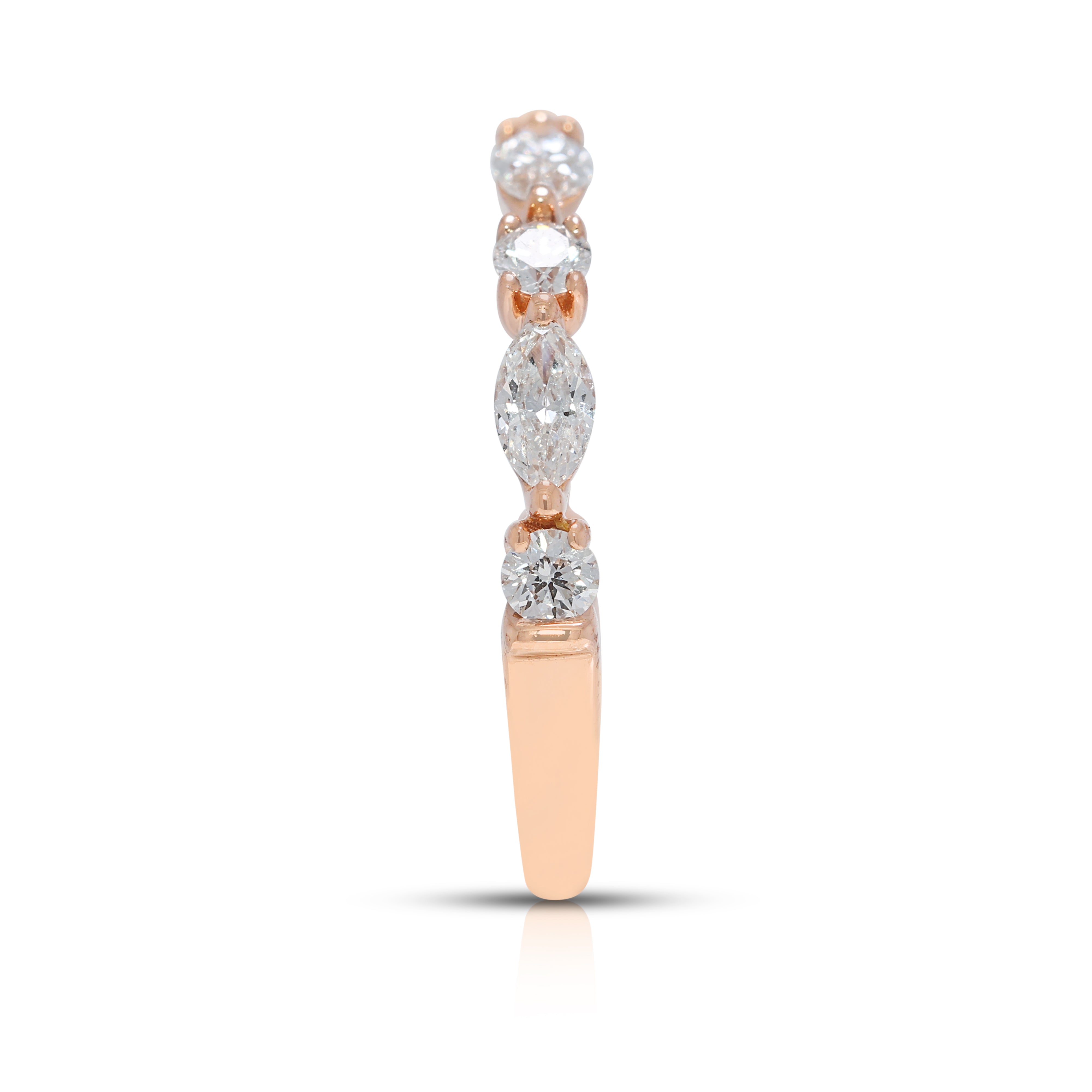 Delicate 0.53ct Marquise & Round Natural Diamond Ring in 18K Rose Gold