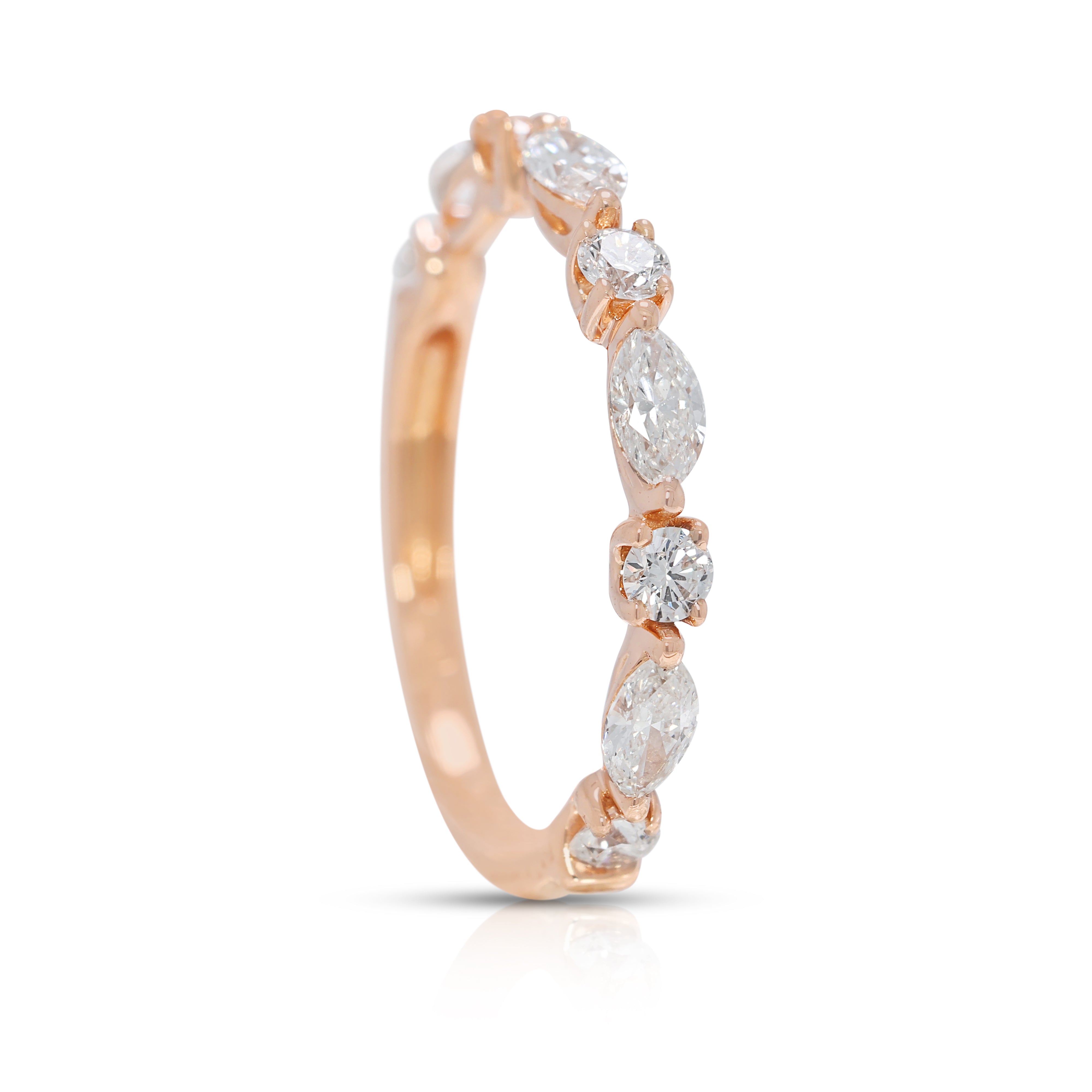Delicate 0.53ct Marquise & Round Natural Diamond Ring in 18K Rose Gold