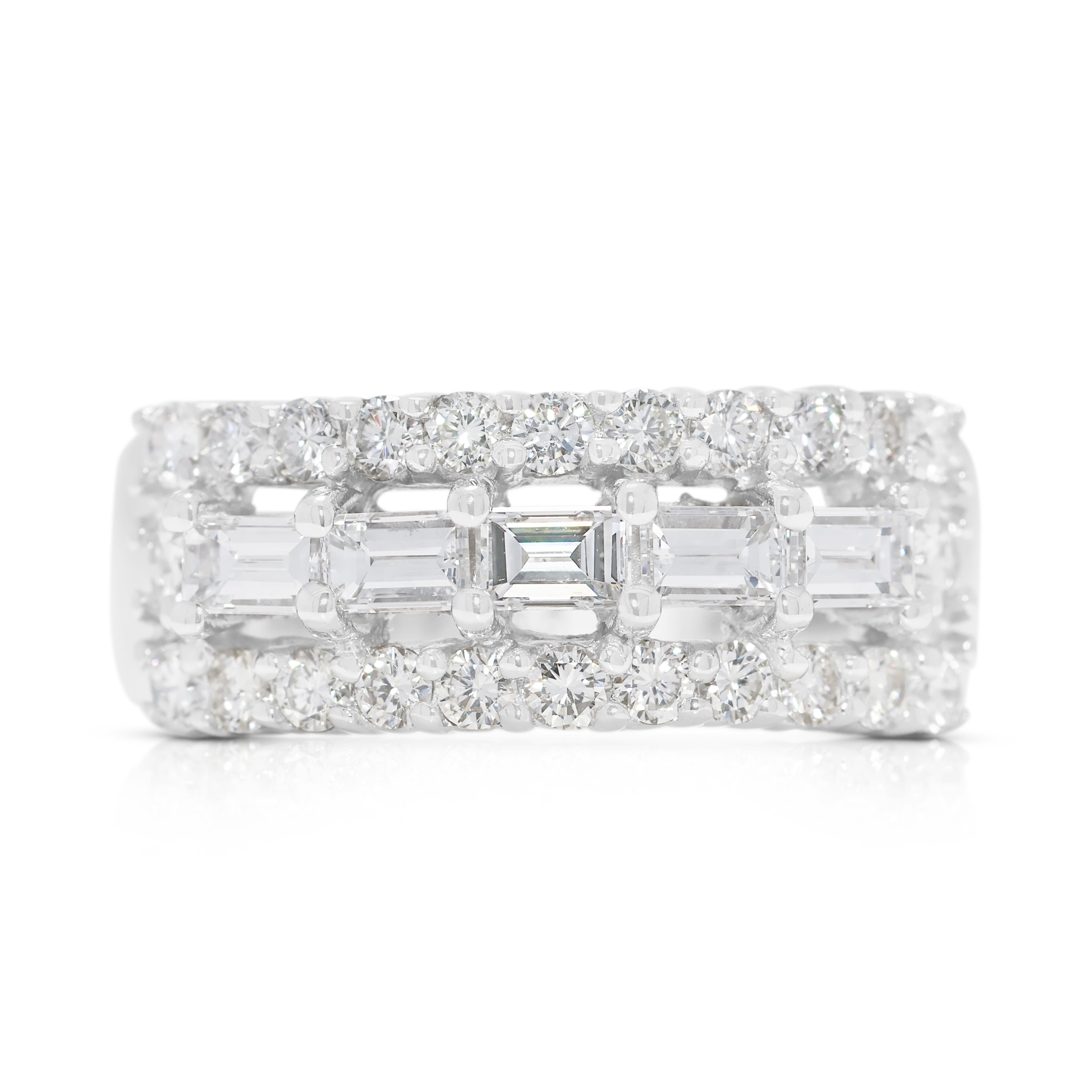 Refined 1.1ct Rectangular & Round Brilliant Natural Diamond Ring in 18K White Gold by Lee Hwa - NGI Certified