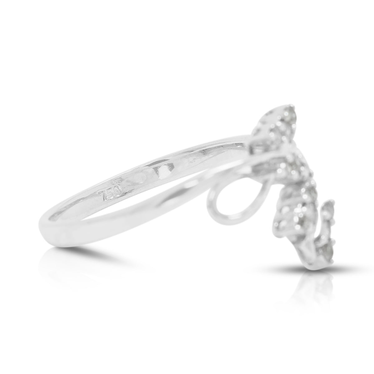 Alluring 0.12ct Natural Diamond Double Butterfly Bypass Ring in 18K White Gold
