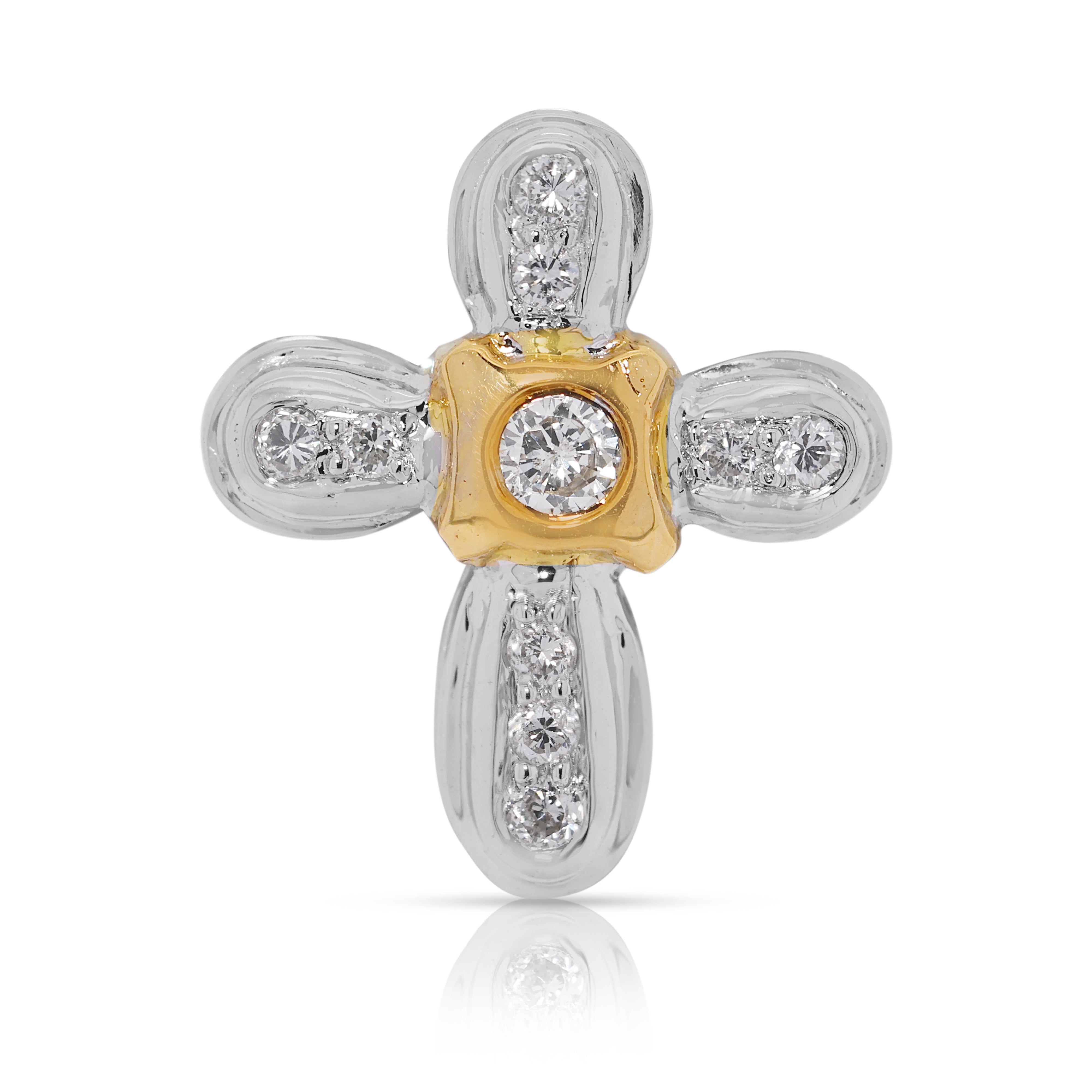 Refined 0.12ct Natural Diamond Cross Pendant in 18K Two-Toned Gold