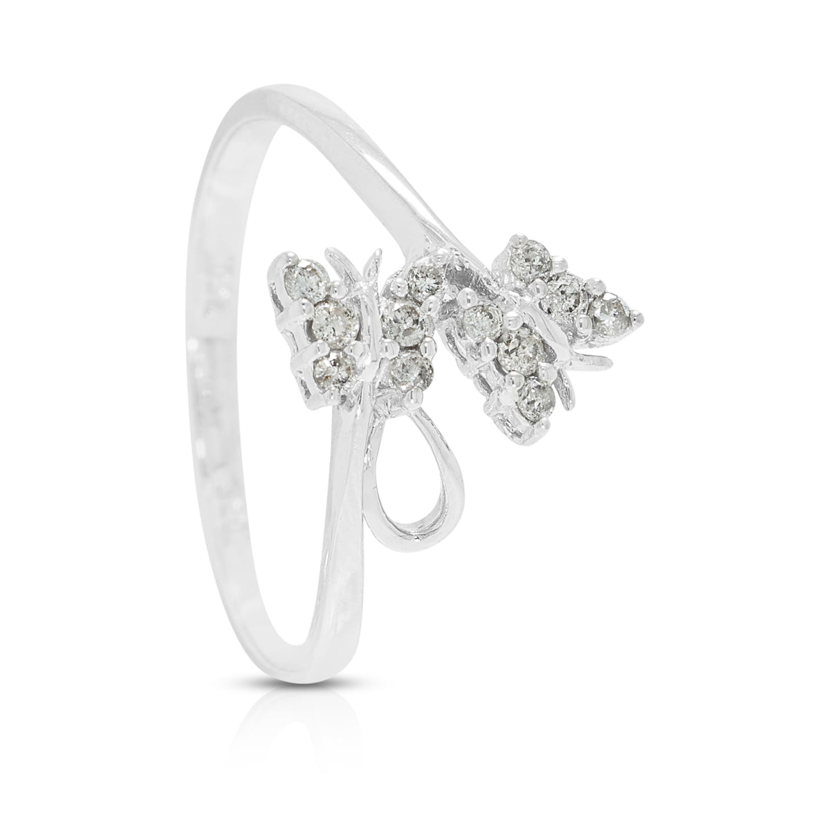 Alluring 0.12ct Natural Diamond Double Butterfly Bypass Ring in 18K White Gold